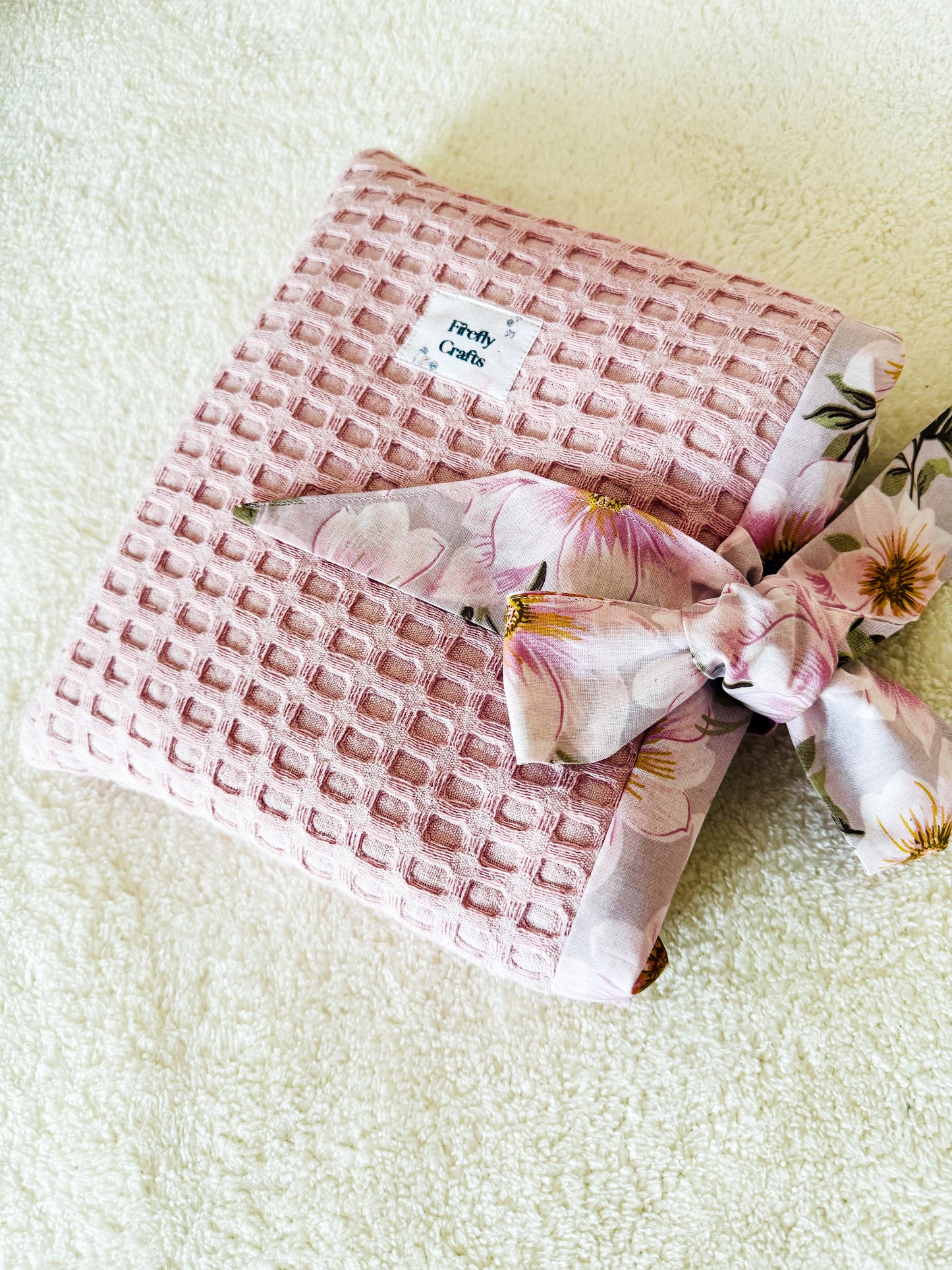 Pink Waffle Puff Book Sleeve with a Bow