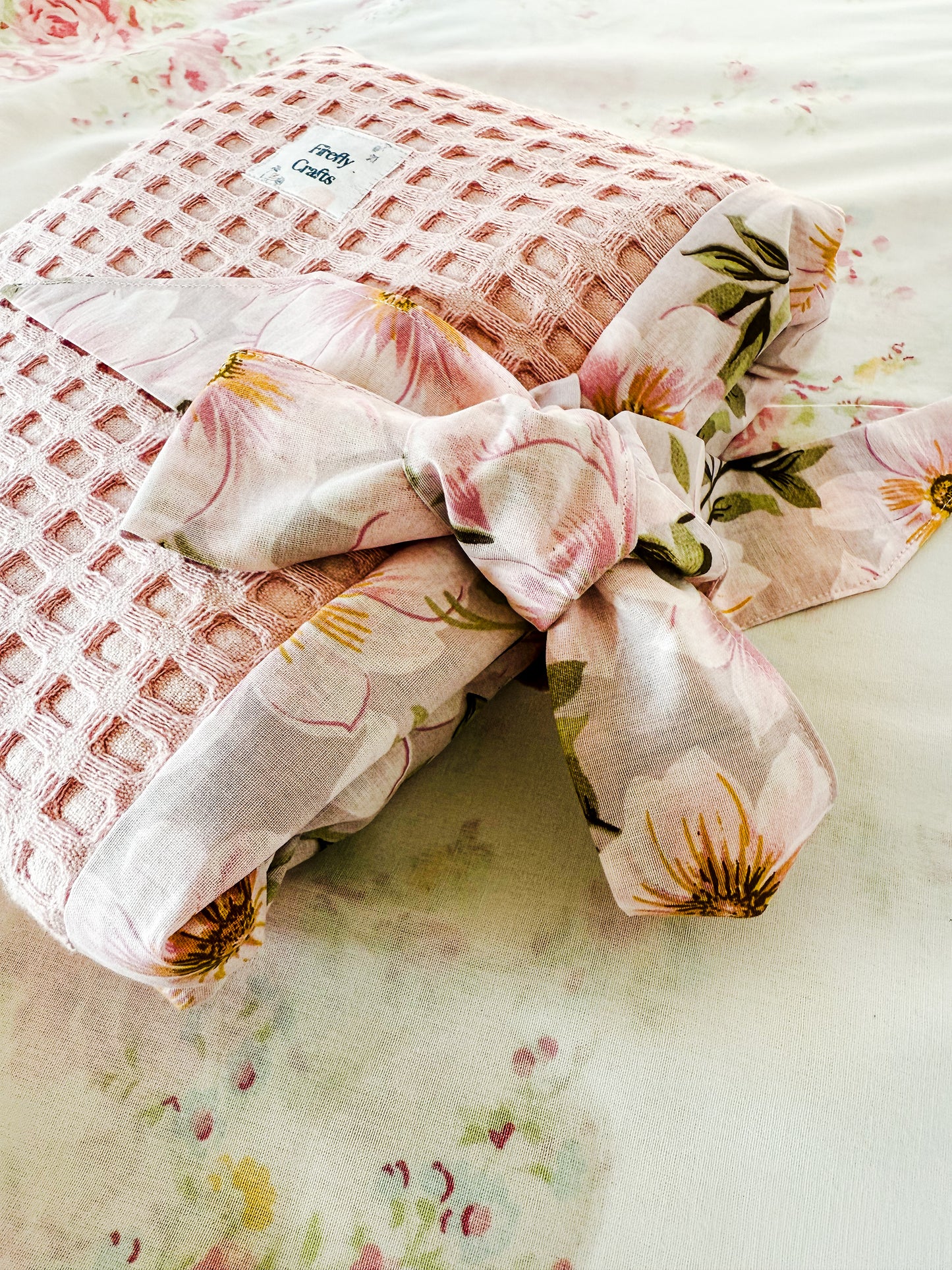 Pink Waffle Puff Book Sleeve with a Bow