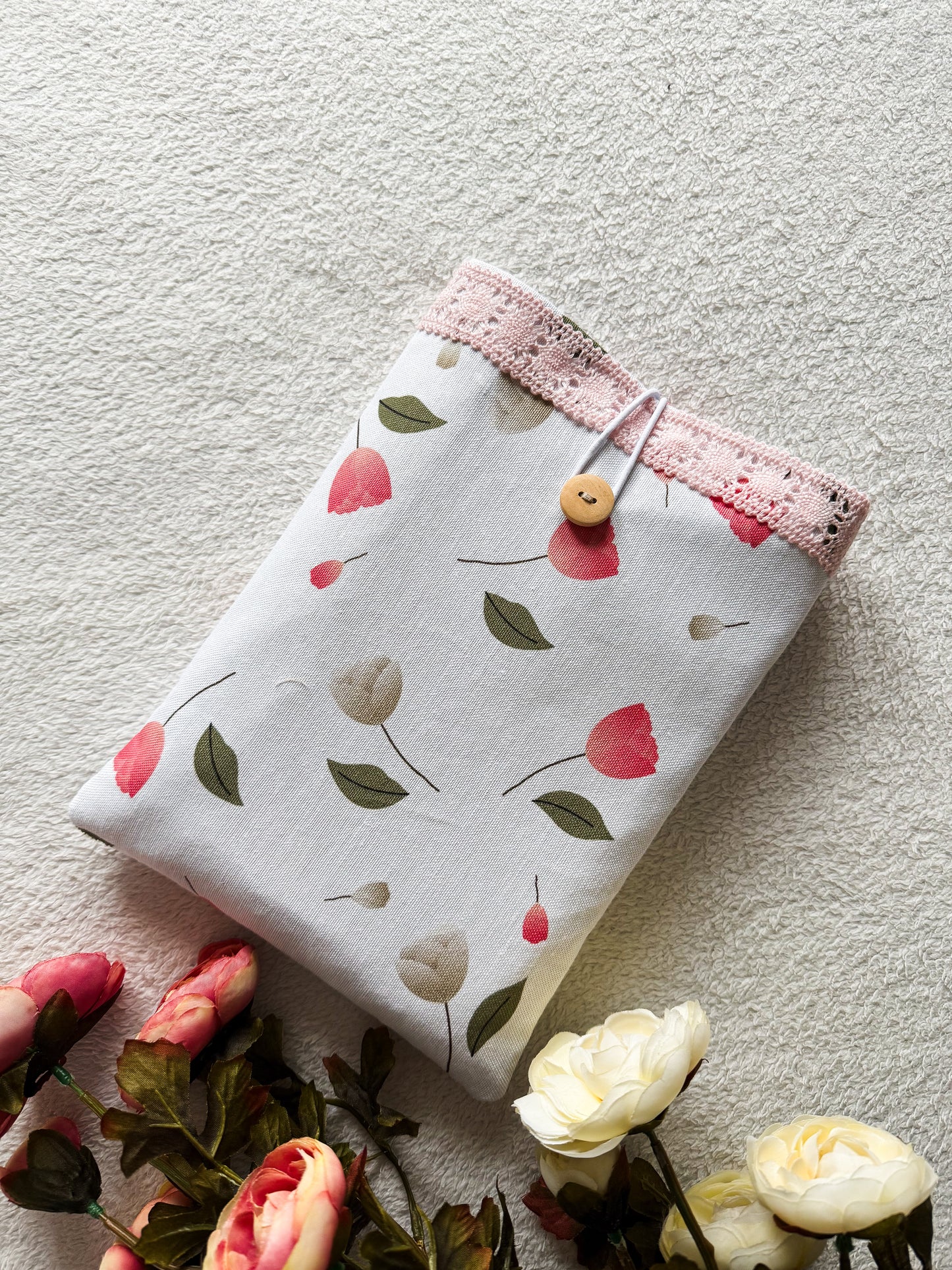 Pink Lace Floral Book Sleeve, Front side