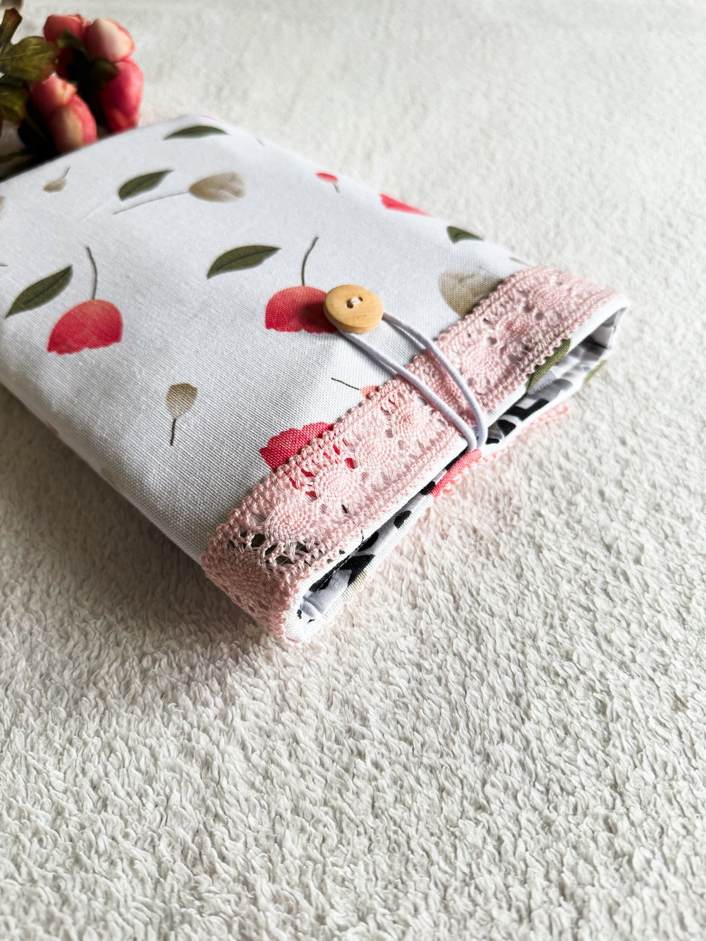 Pink Lace Floral Book Sleeve, Upside down