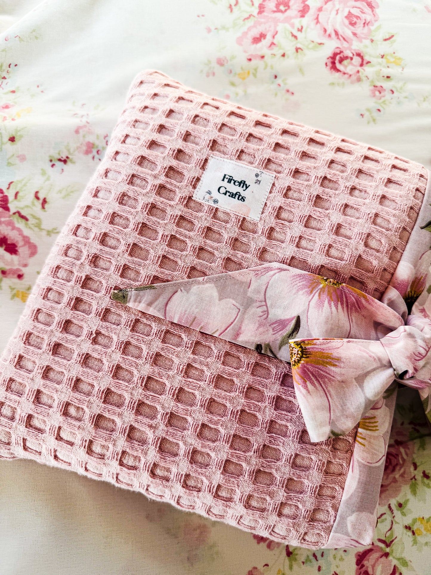 Pink Waffle Puff Book Sleeve with a Bow