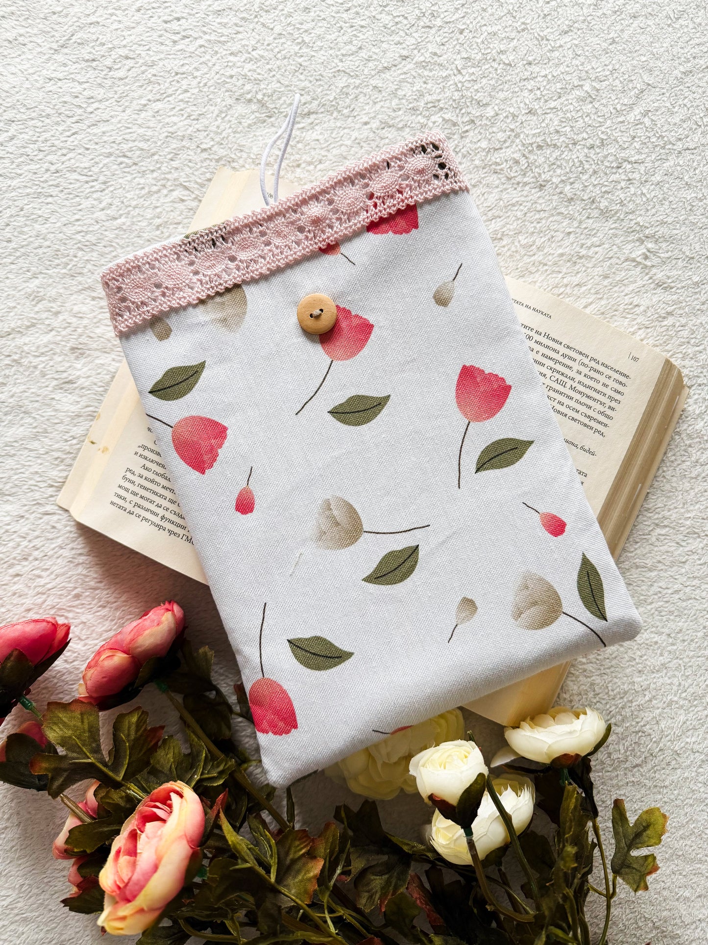 Pink Lace Floral Book Sleeve, Front side