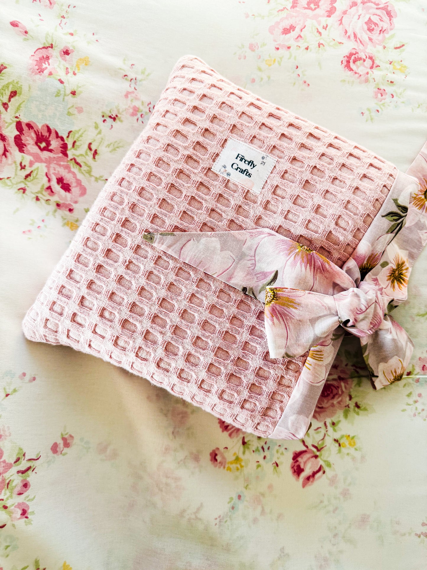 Pink Waffle Puff Book Sleeve with a Bow