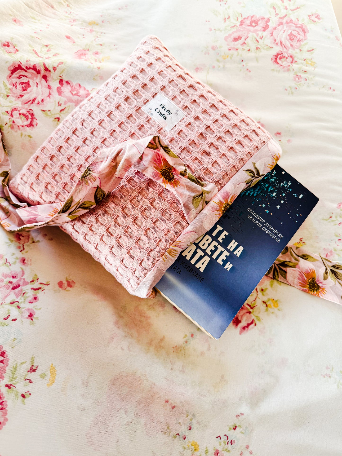 Pink Waffle Puff Book Sleeve with a Bow