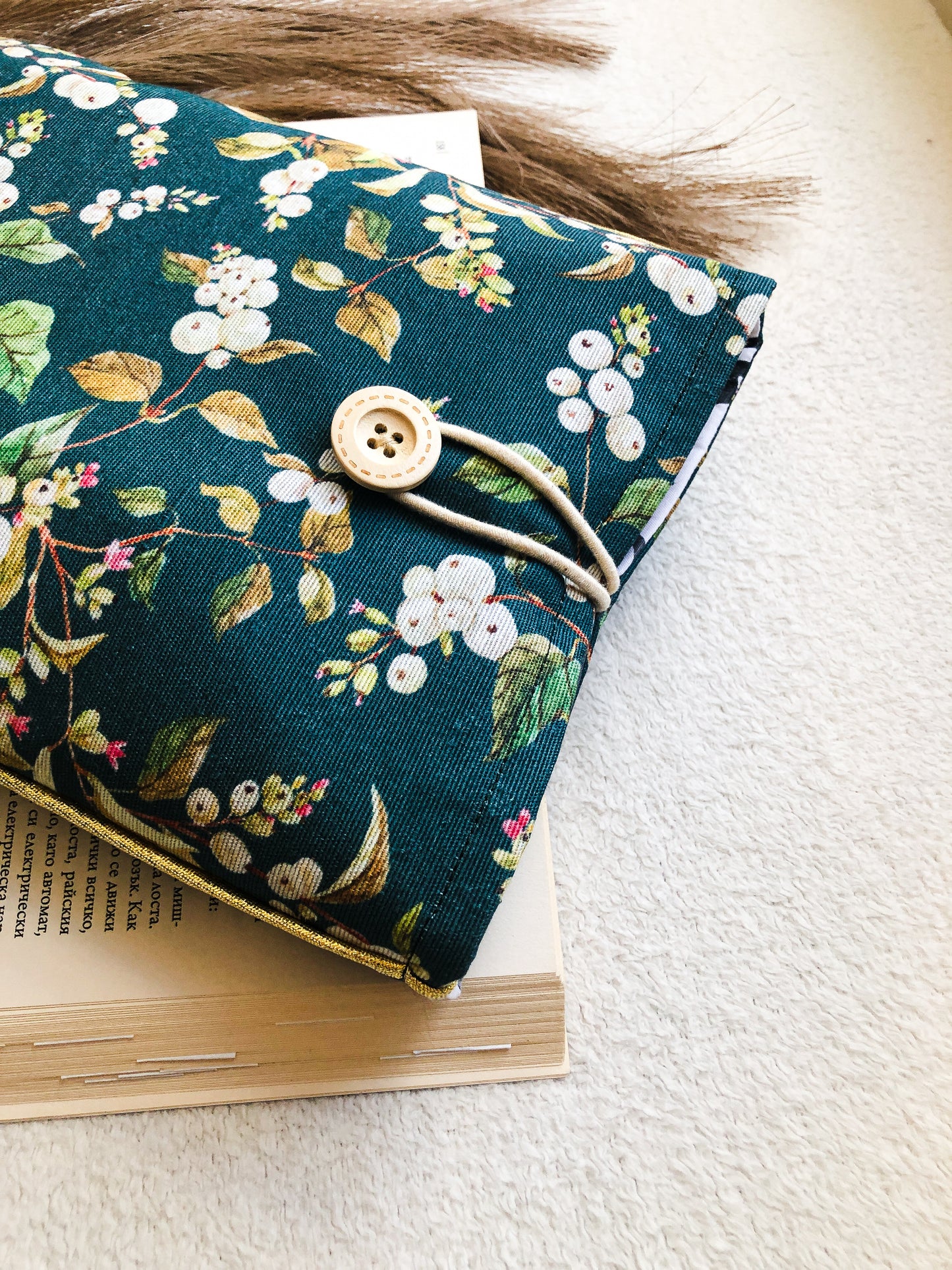 Blue Florals Book Pouch , Front From Above