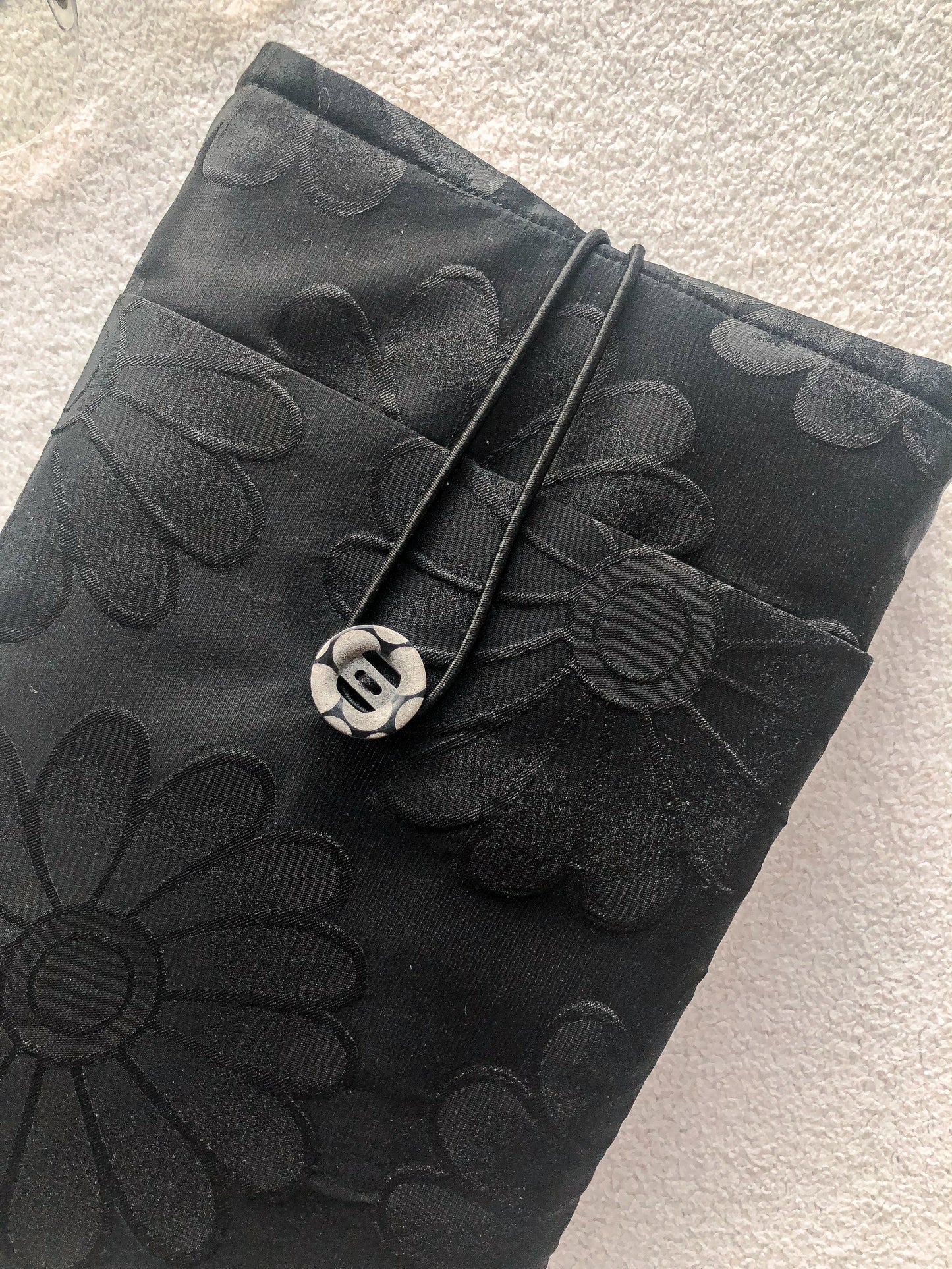 Black Flowers Book Pouch, Close Look