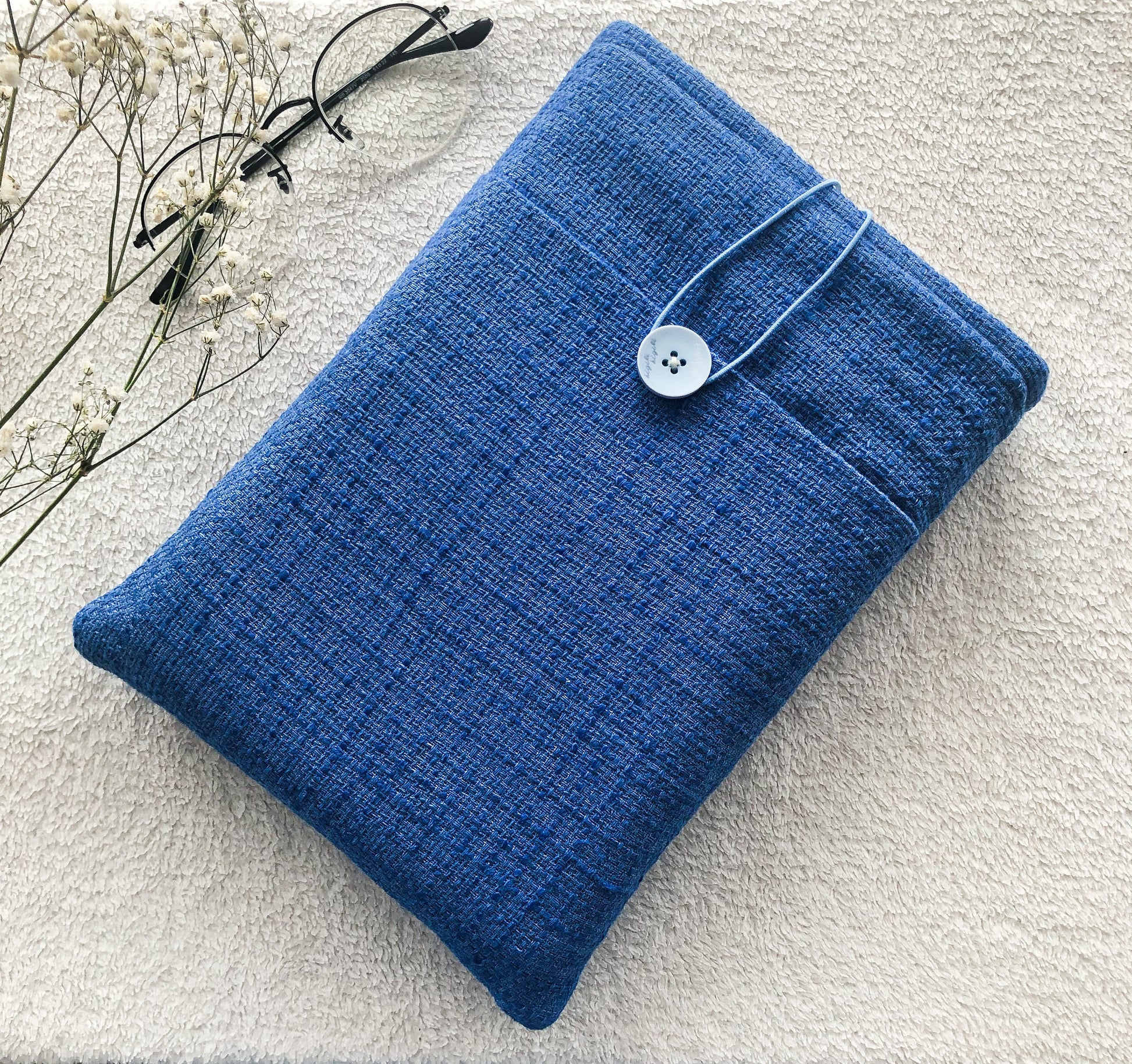 Blue Boucle Book Pouch, Front Side