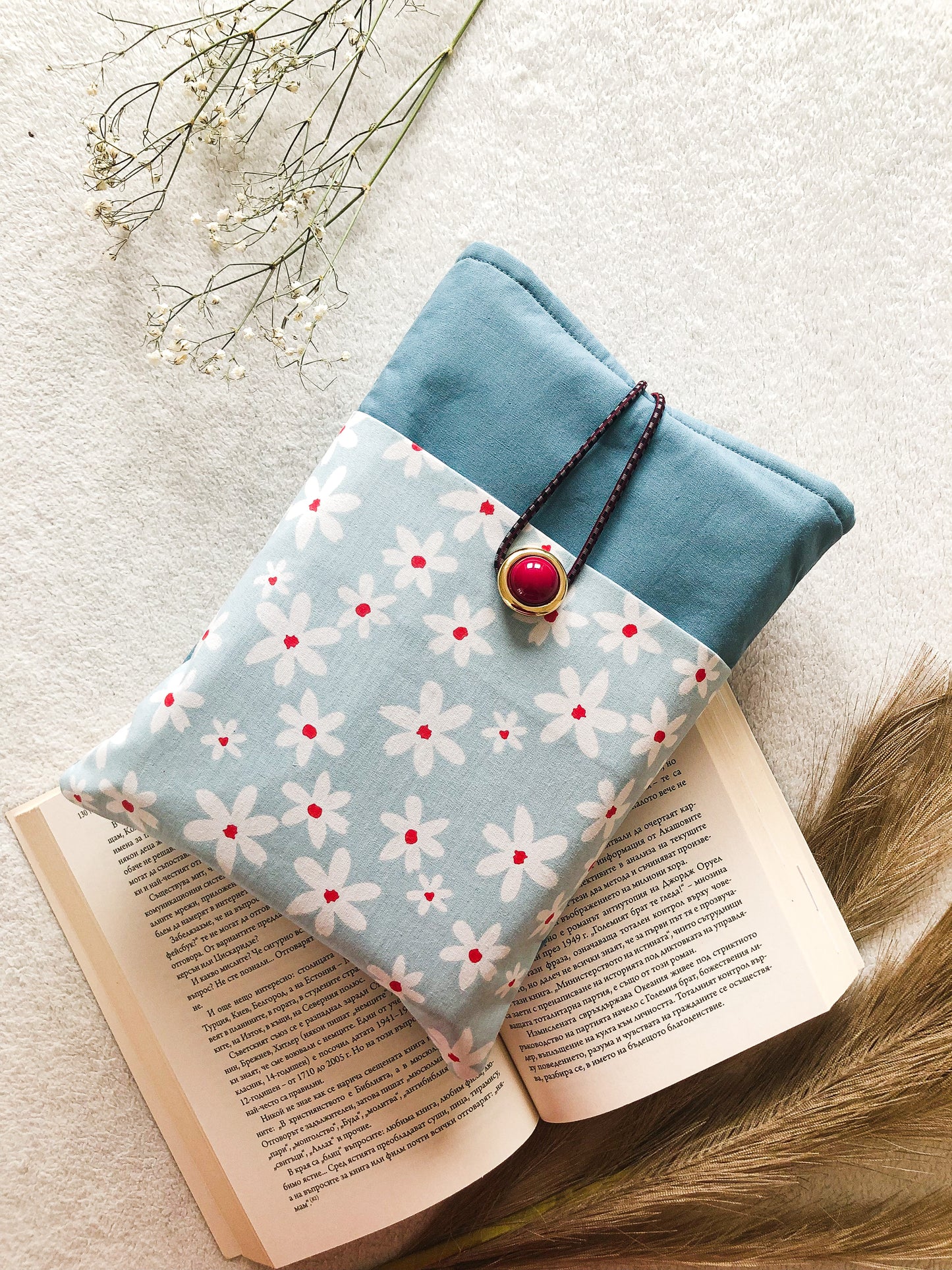 Blue Floral Book Pouch, Front Side