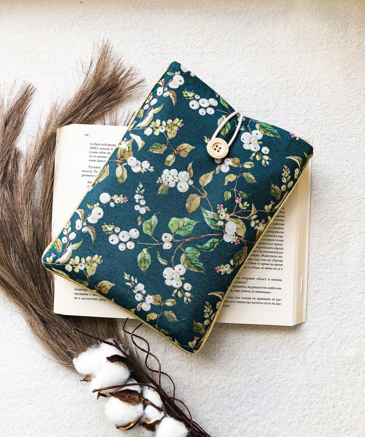 Blue Florals Book Pouch, Front Side 