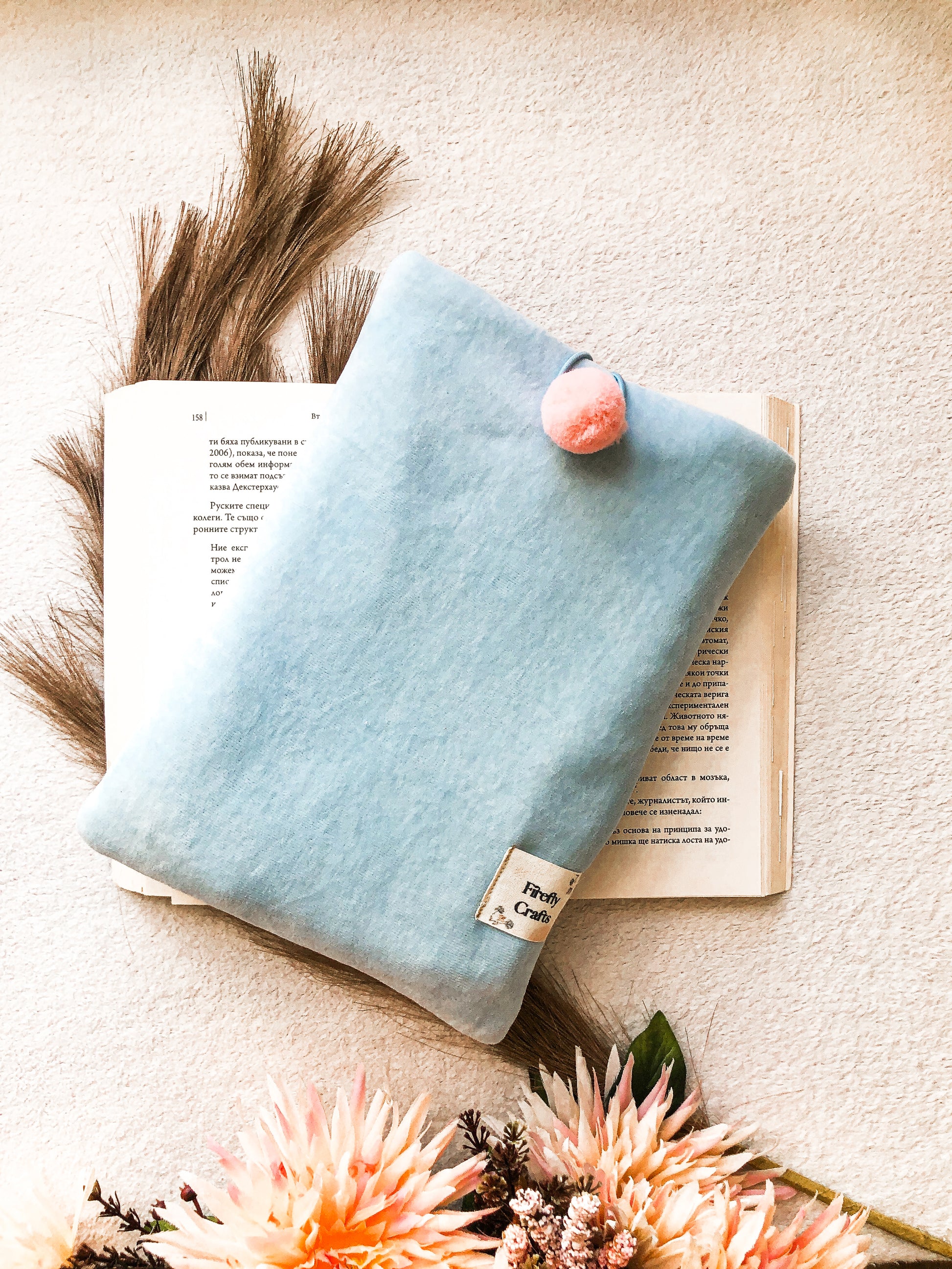 Blue Pom-Pom Book Pouch, Front Side 