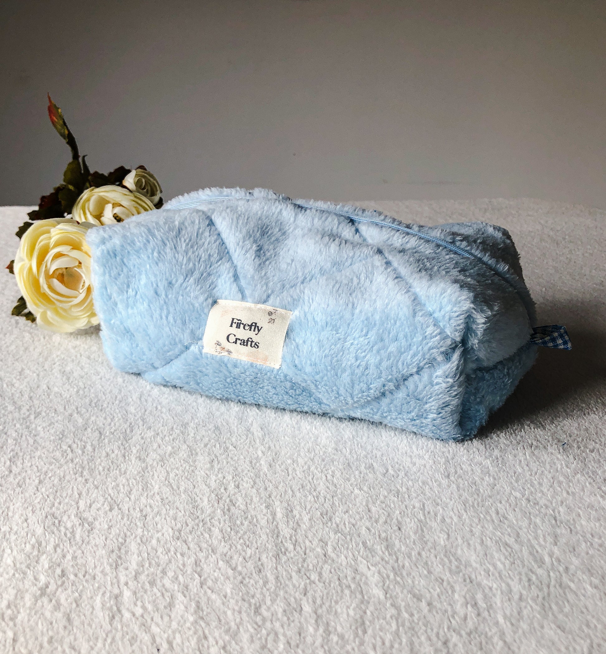 Blue Quilted Makeup Bag, Front Side