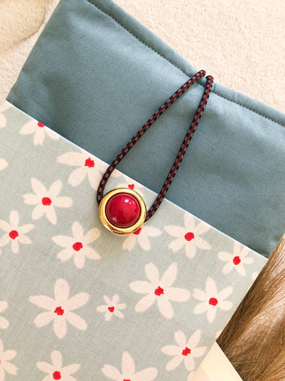 Blue Floral Book Pouch, Front side close up