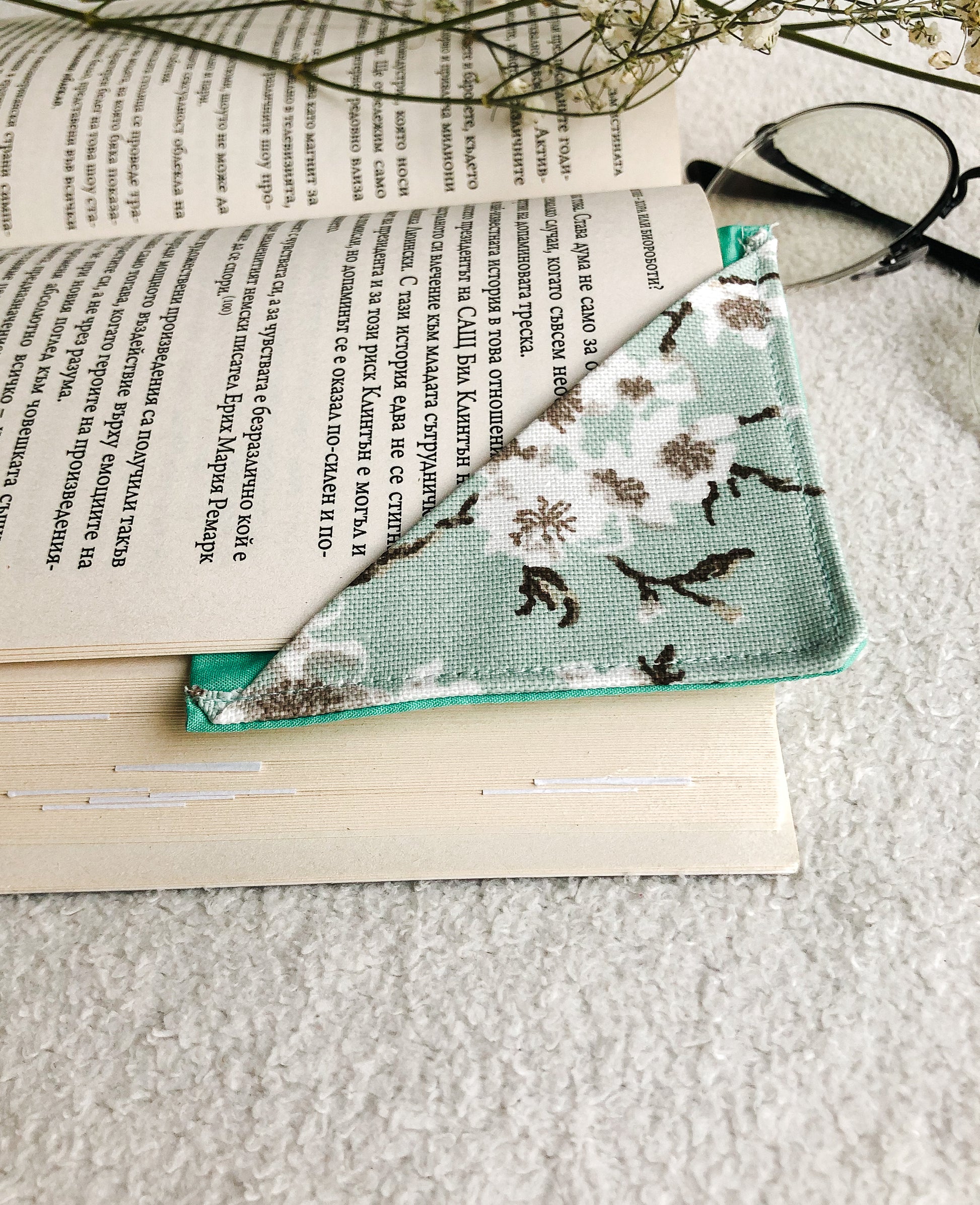 Fabric Floral Corner Bookmark, Side View