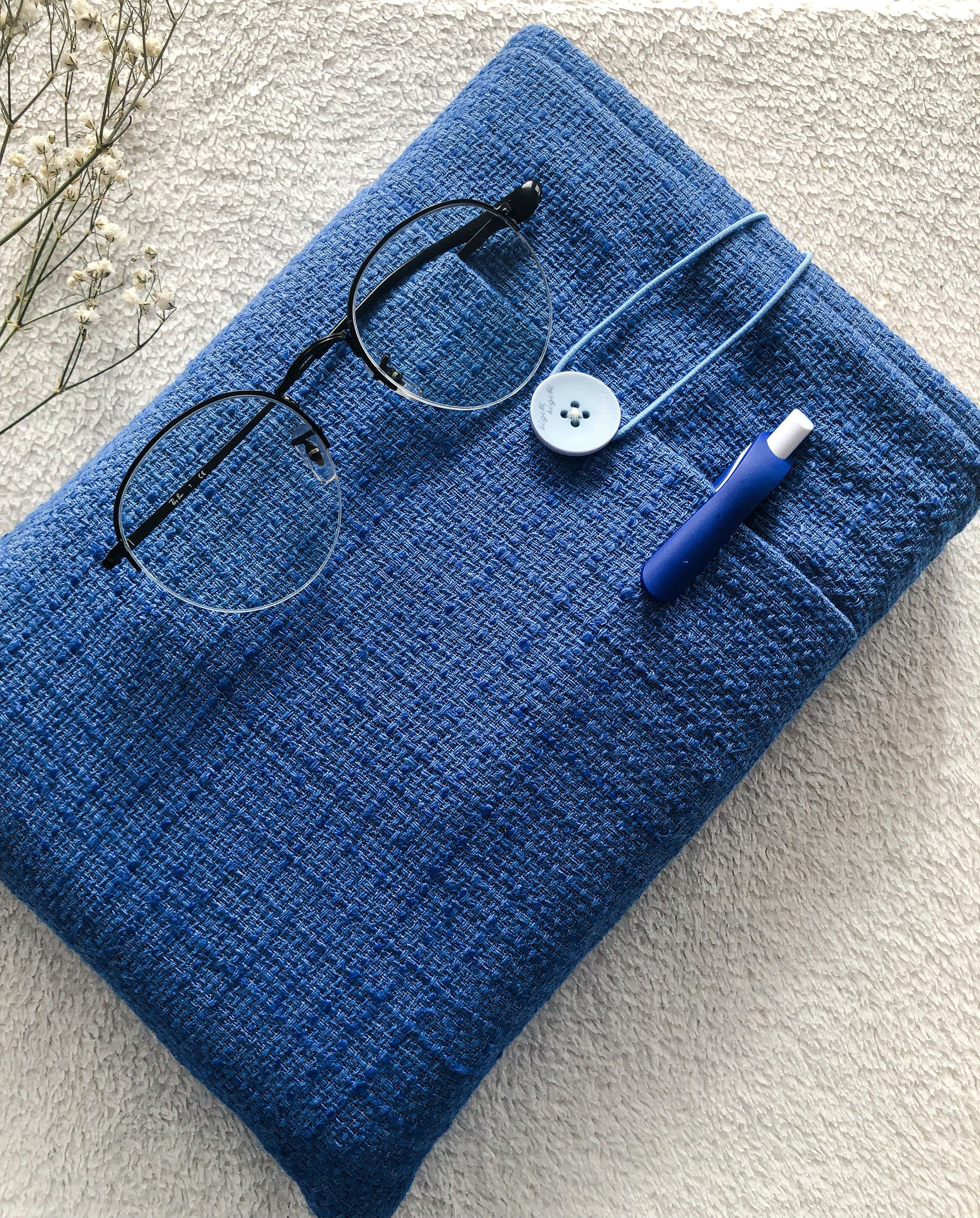 Blue Boucle Book Pouch, Front side closer