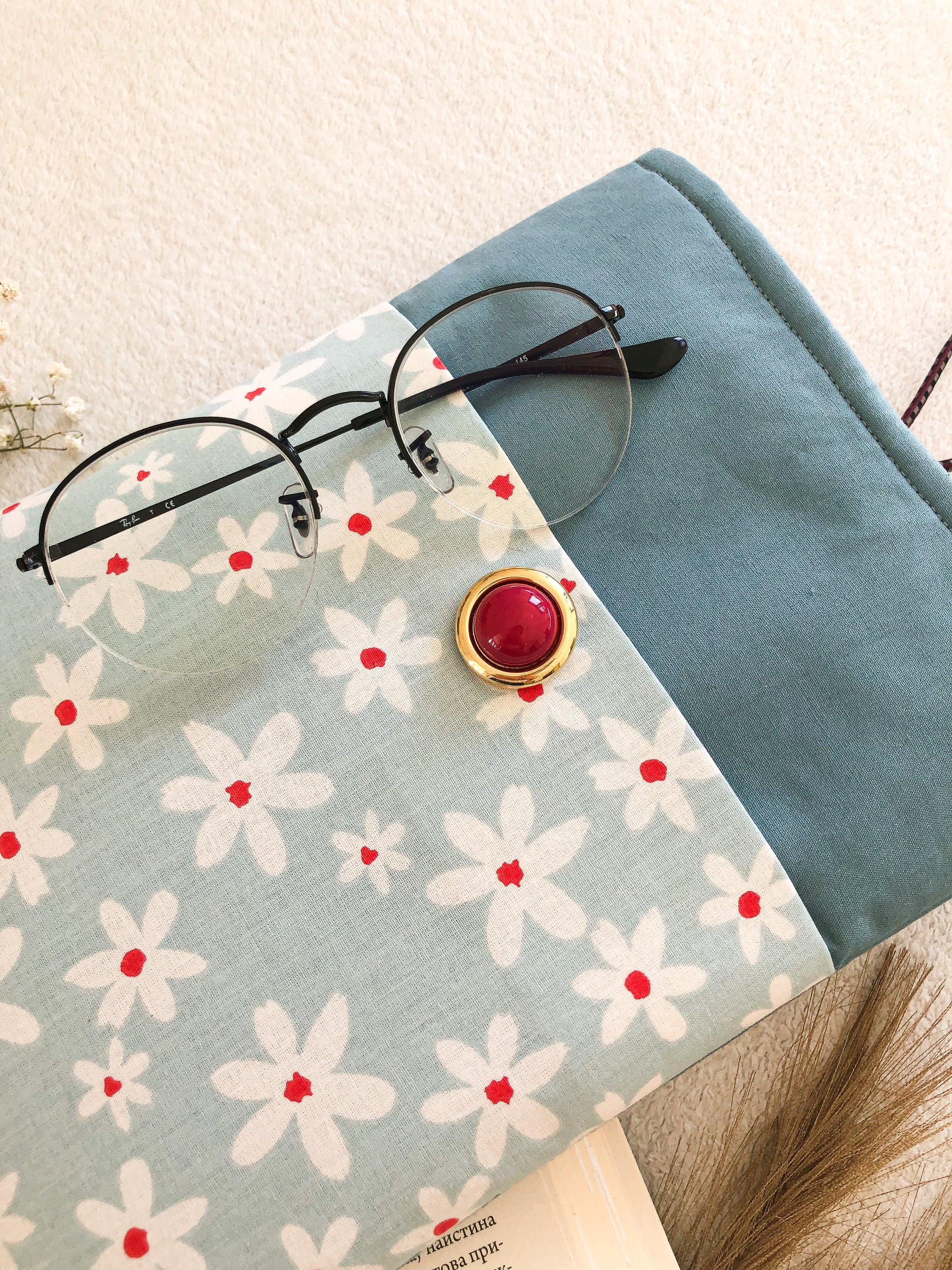 Blue Floral Book Pouch, Side View