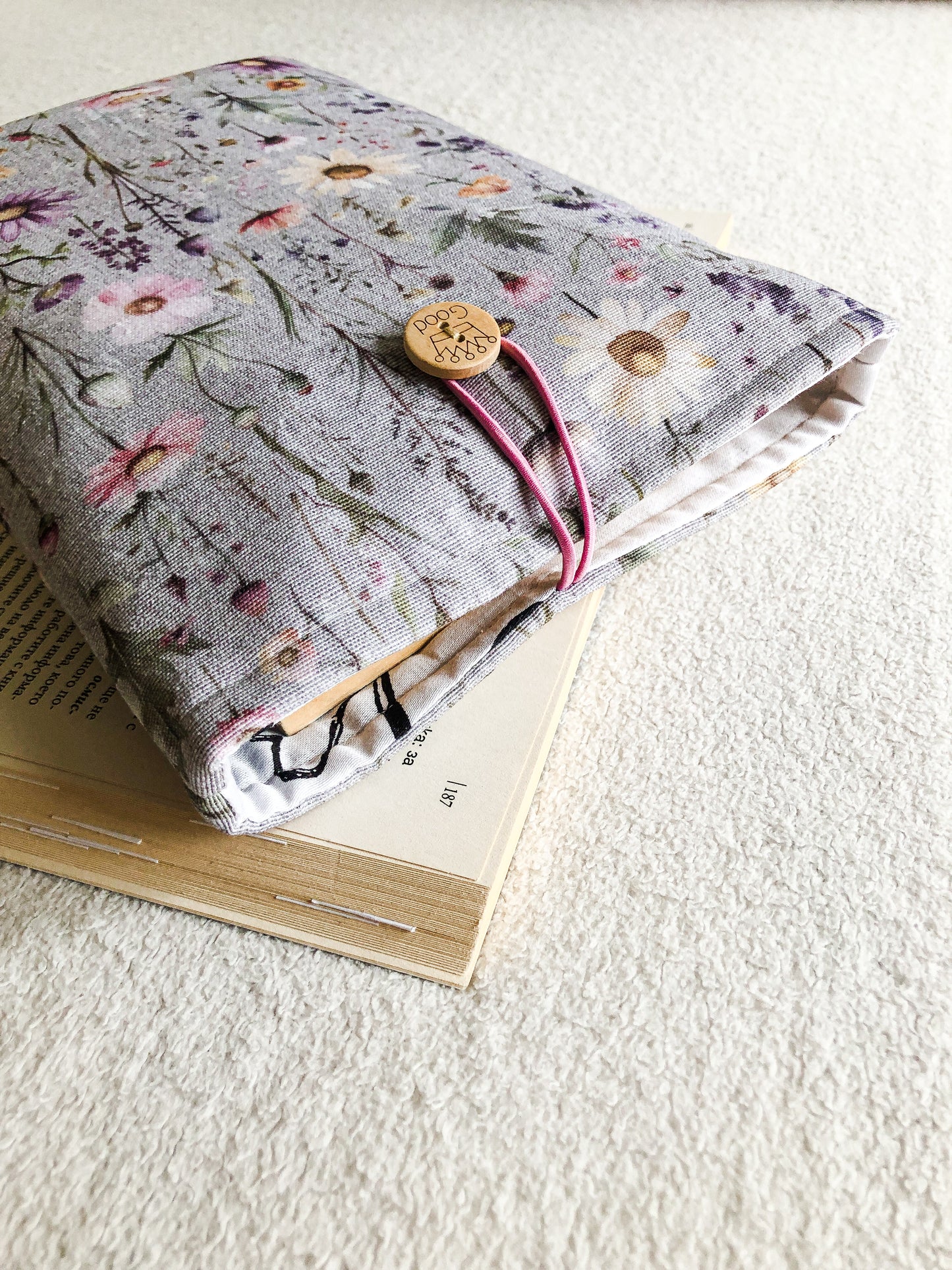 Grey Floral Book Pouch, From Above 