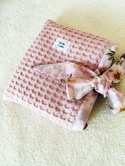 Pink Waffle Puff Book Sleeve with a Bow