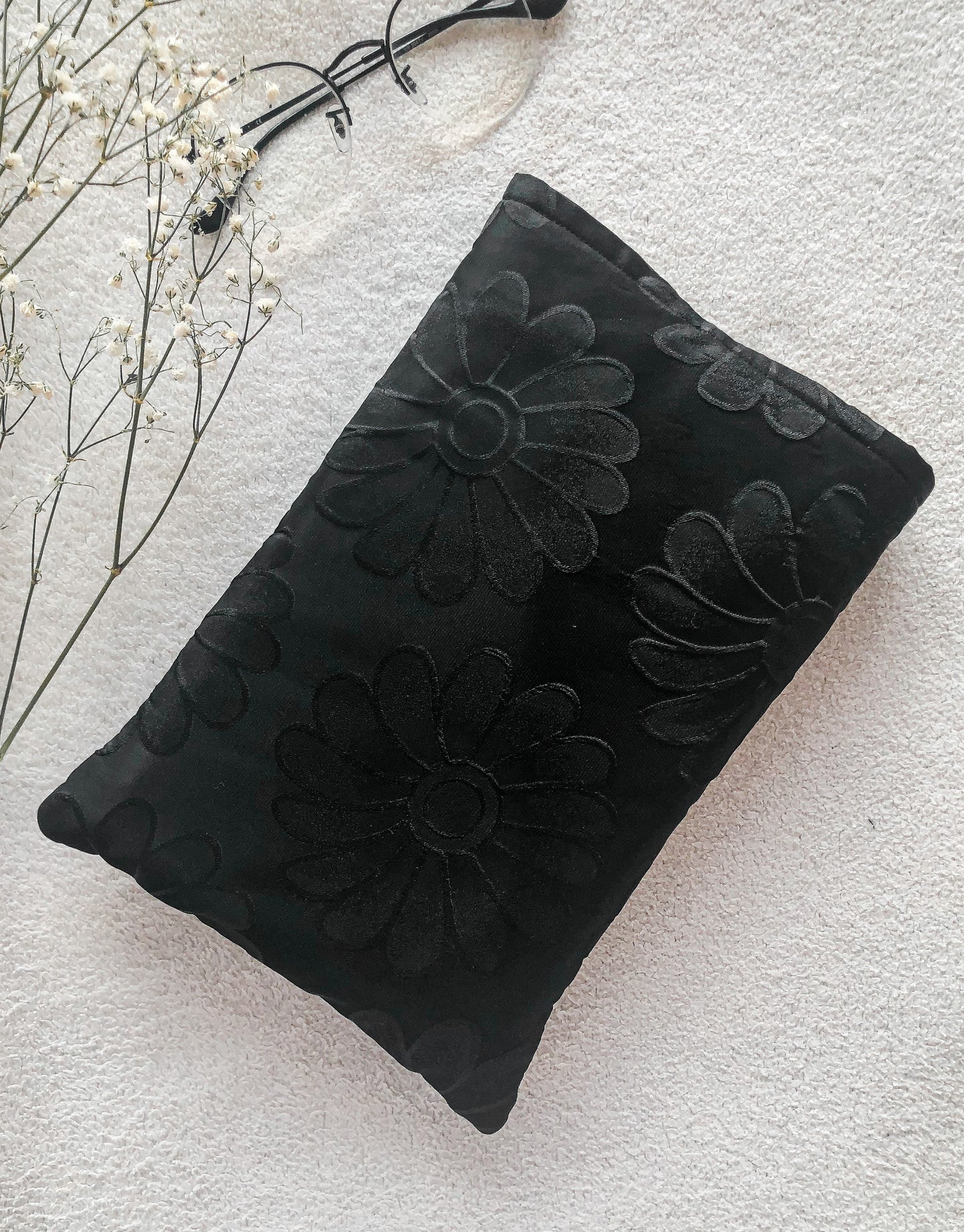 Black Flowers Book Pouch, Back Side