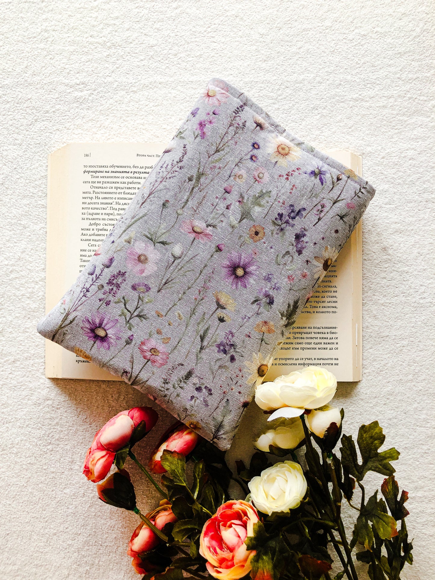 Grey Floral Book Pouch, Back Side 