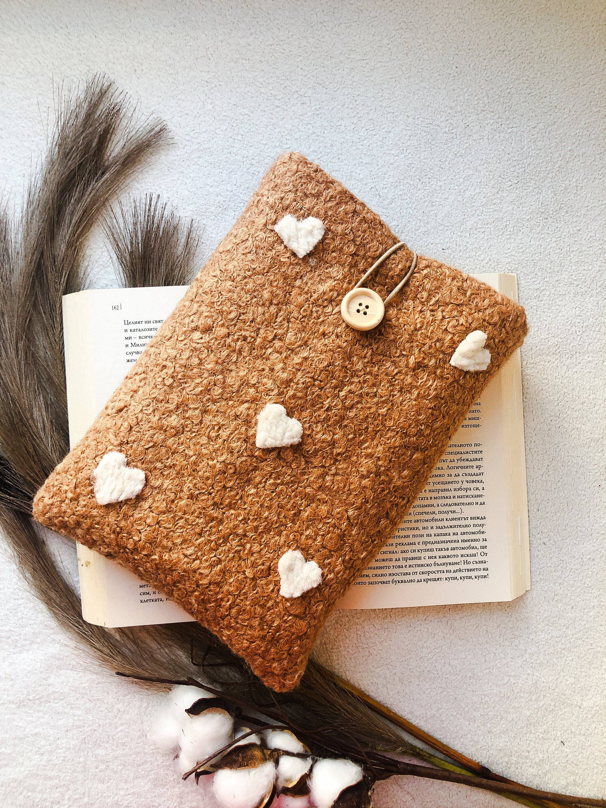 Brown Boucle Book Pouch, Front Side