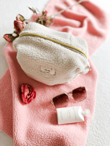 Quilted Creamy Make Up Bag, From Above 