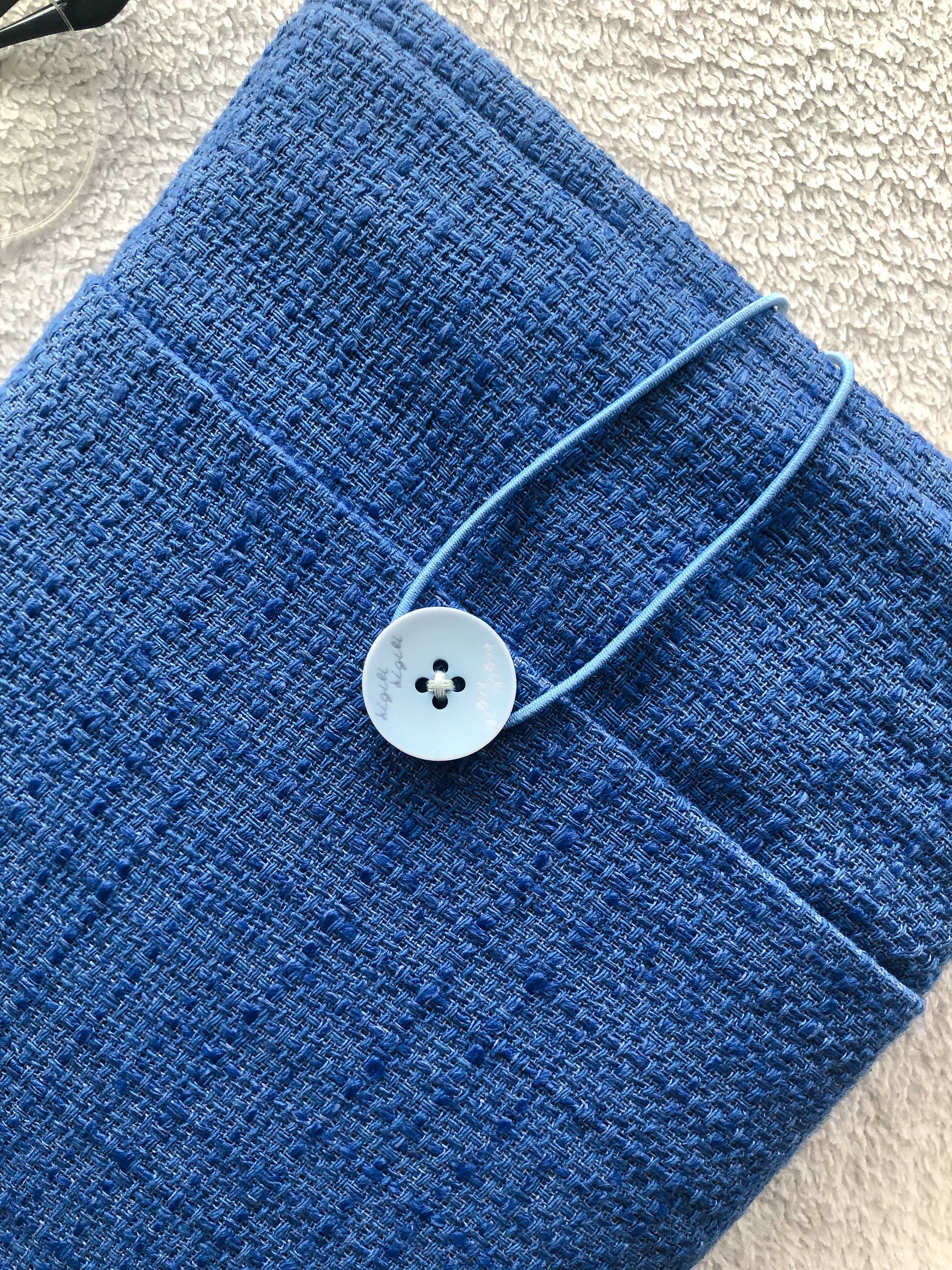 Blue Boucle Book Pouch, Front side close up