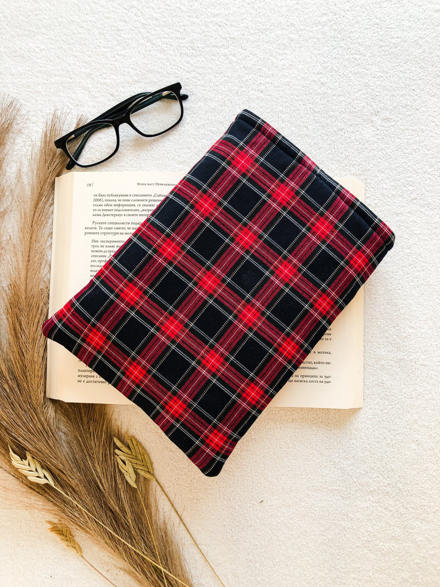 Red Plaid Book Pouch, Back Side 