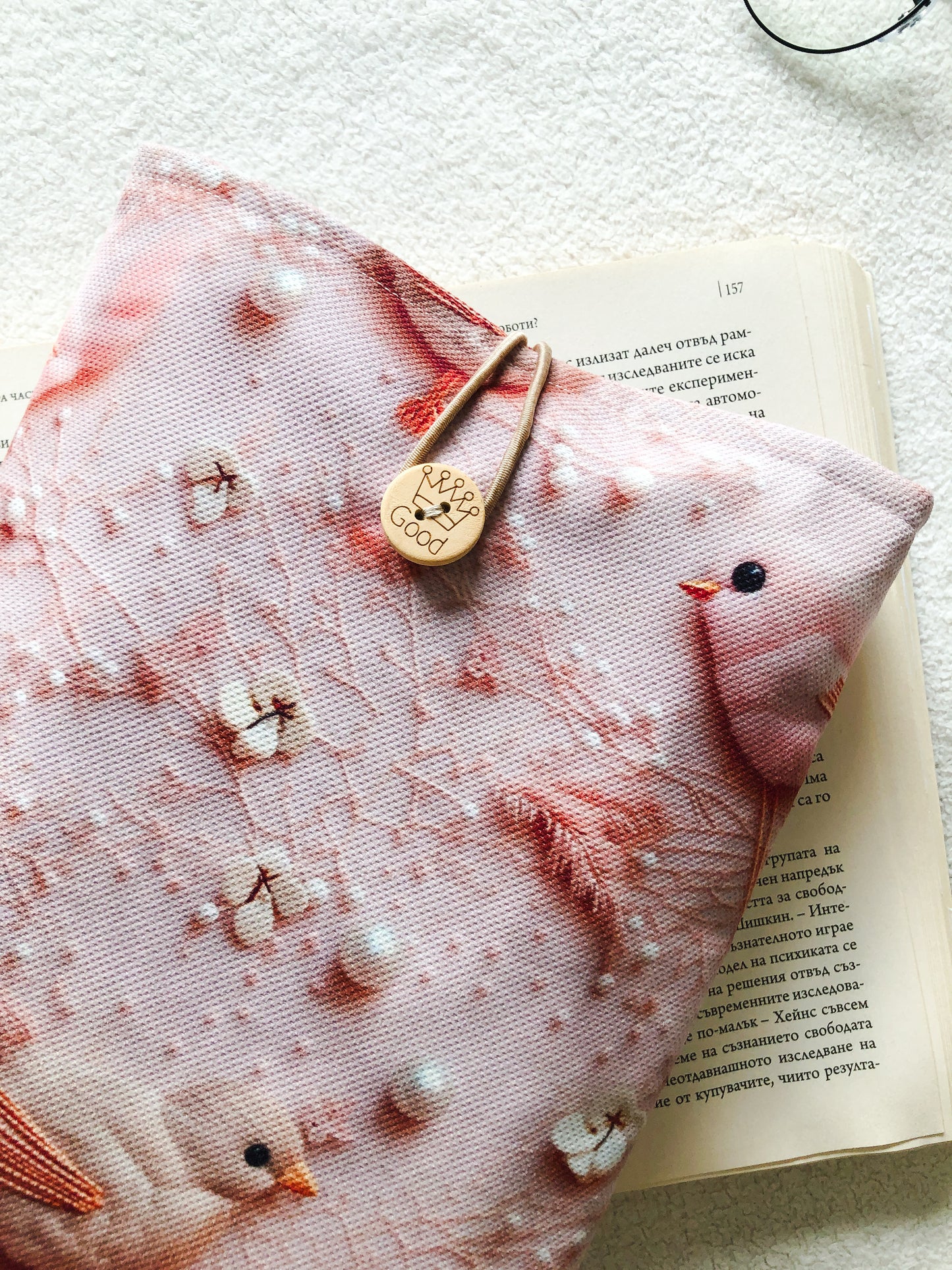 Pink Quilted Book Pouch, Close Up 