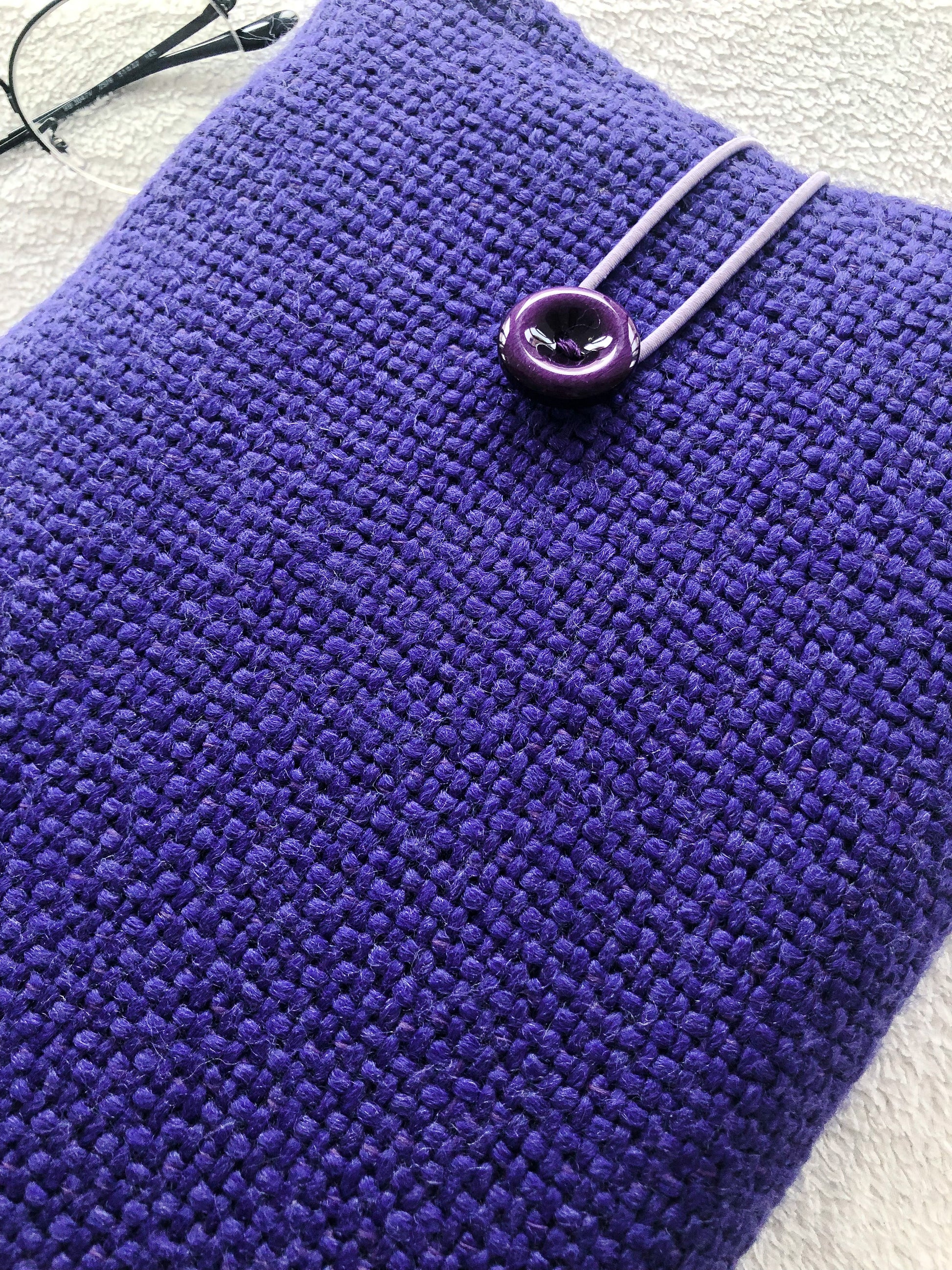 Purple Boucle Book Pouch, Front Side Detail