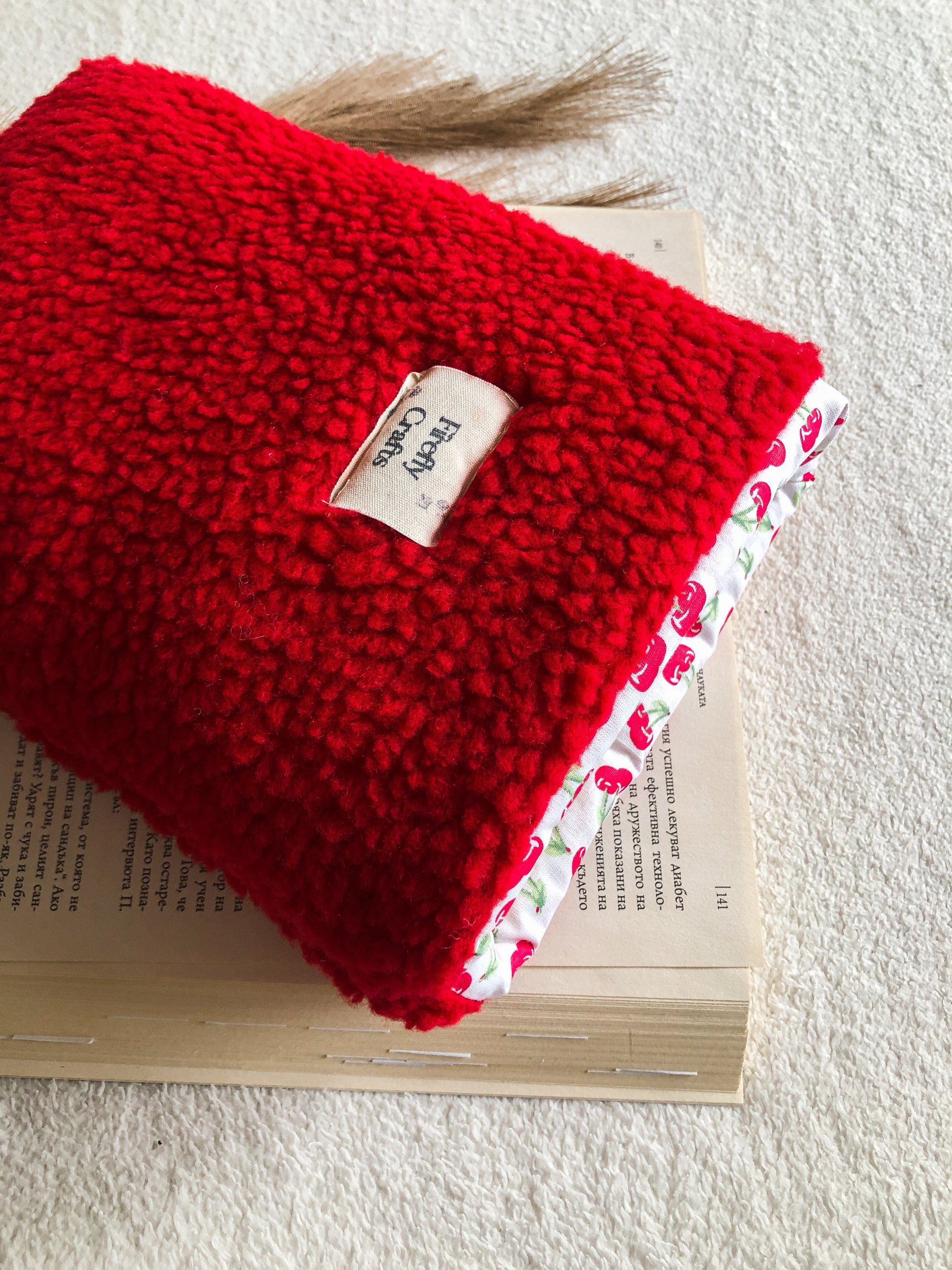 Red Plush Book Pouch , Upside Down