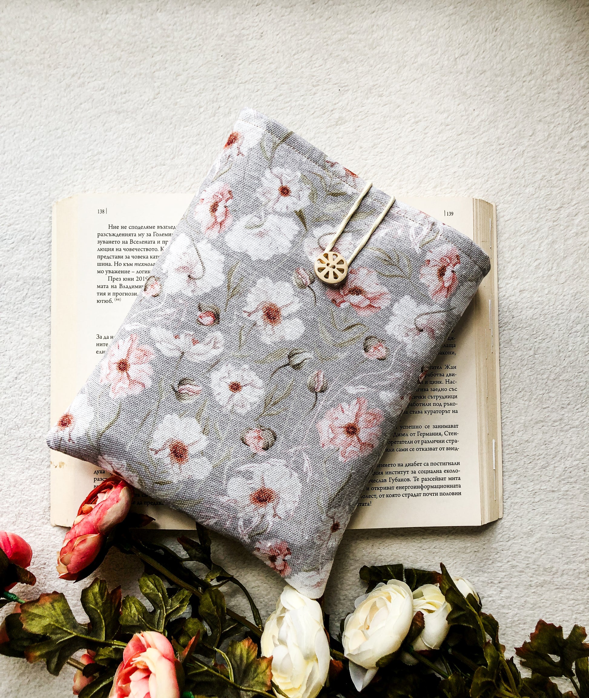 Pinkish Floral Book Pouch, Front Side 