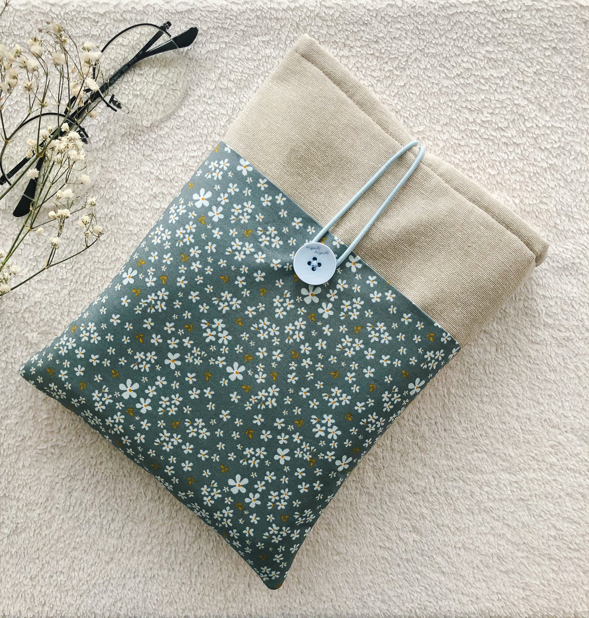 Blue Floral Book Pouch, Front Side