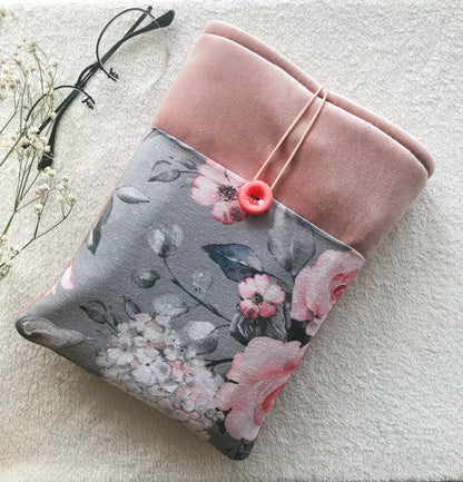 Floral Pink Velvet Book Pouch, Front Side