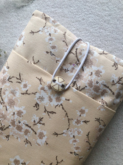 Beige Japanese Flowers Book Pouch, Closer side