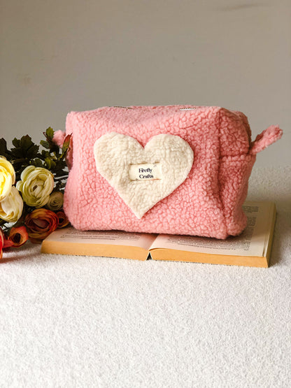 Cute Pink Plush Make Up Bag