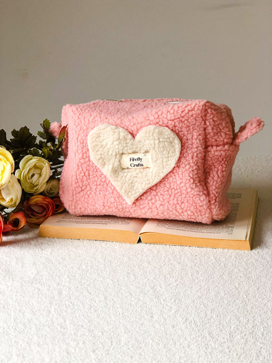 Cute Pink Plush Make Up Bag