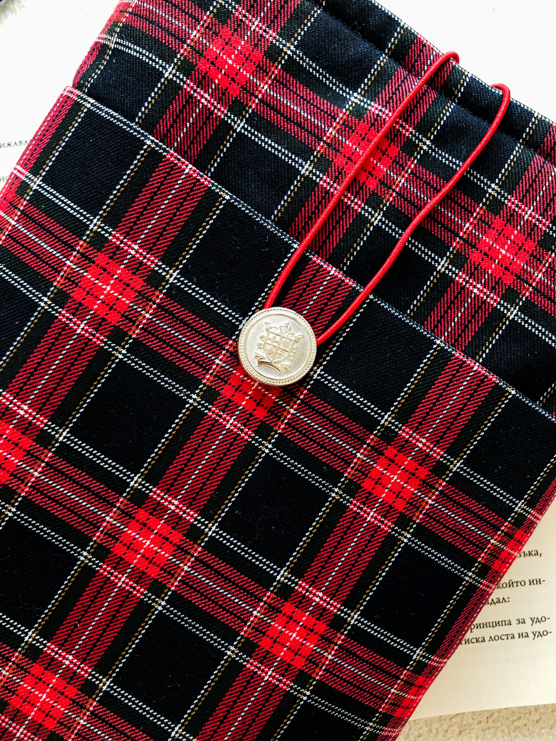 Red Plaid Book Pouch, Close Up 