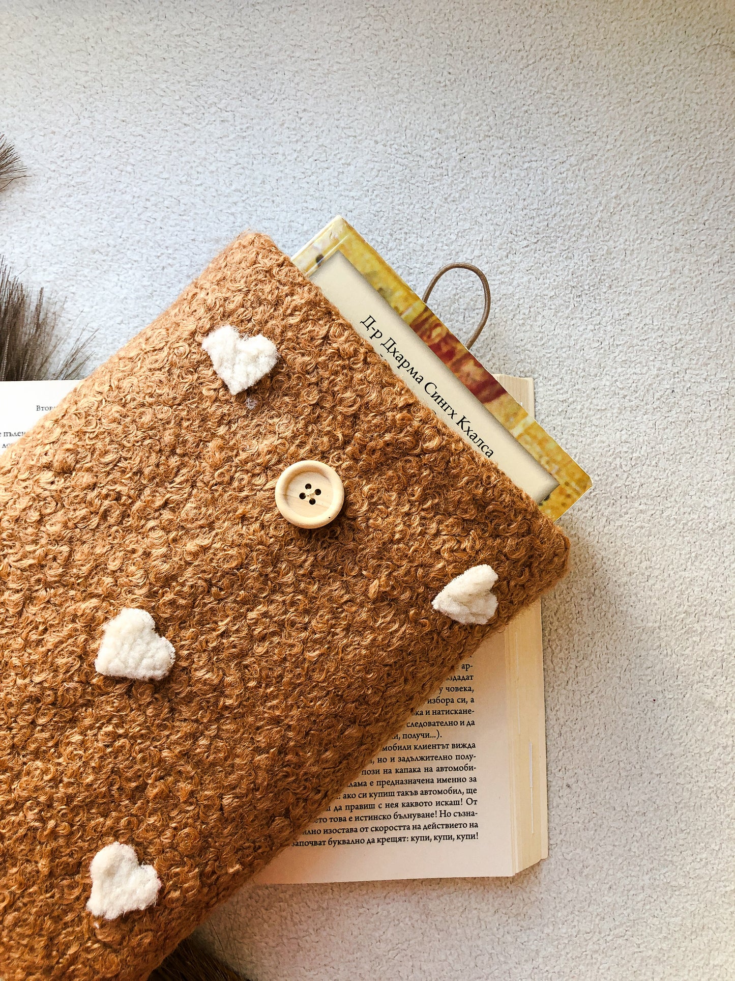 Brown Boucle Book Pouch, From Above