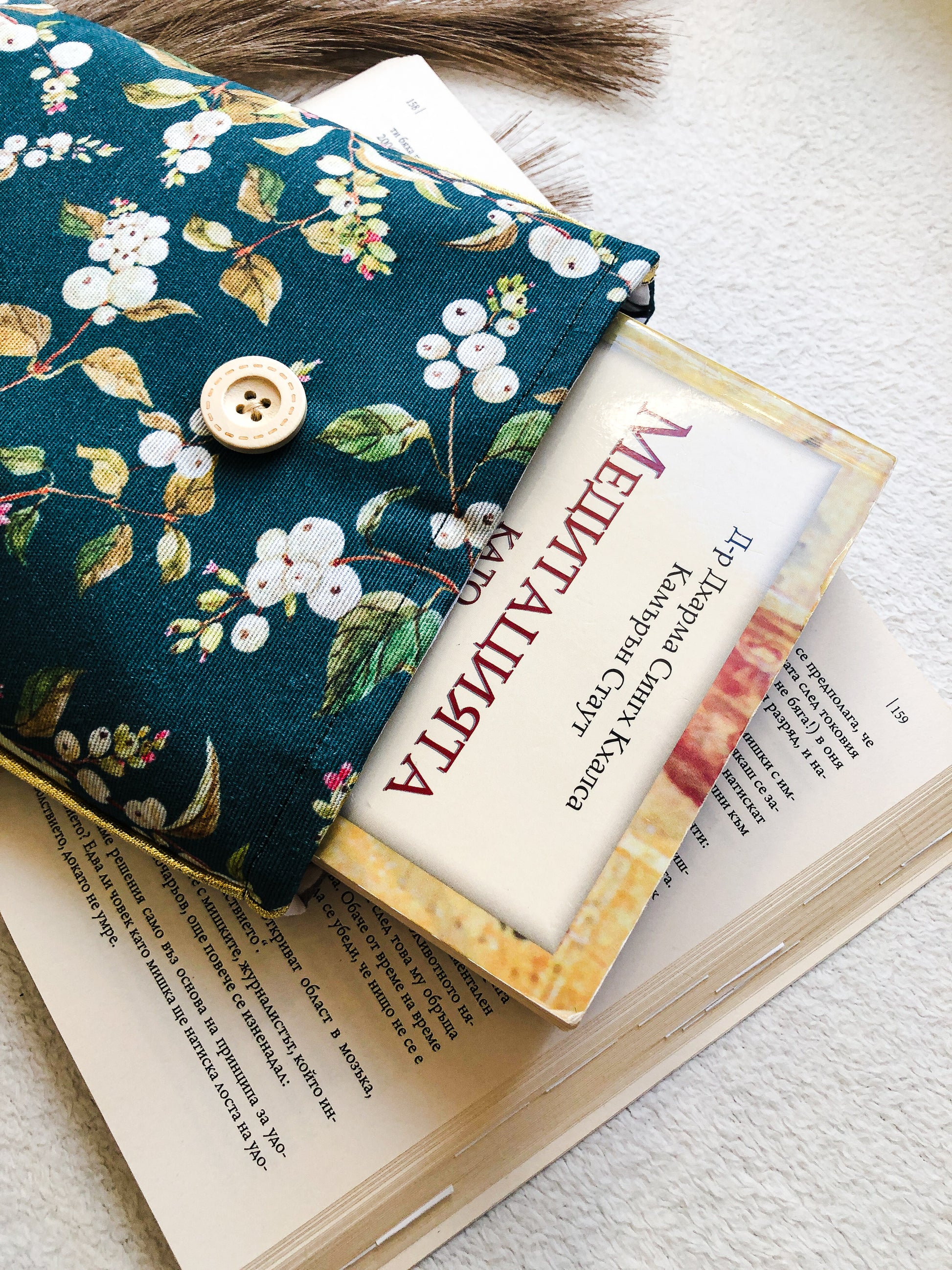 Blue Florals Book Pouch, From Above 