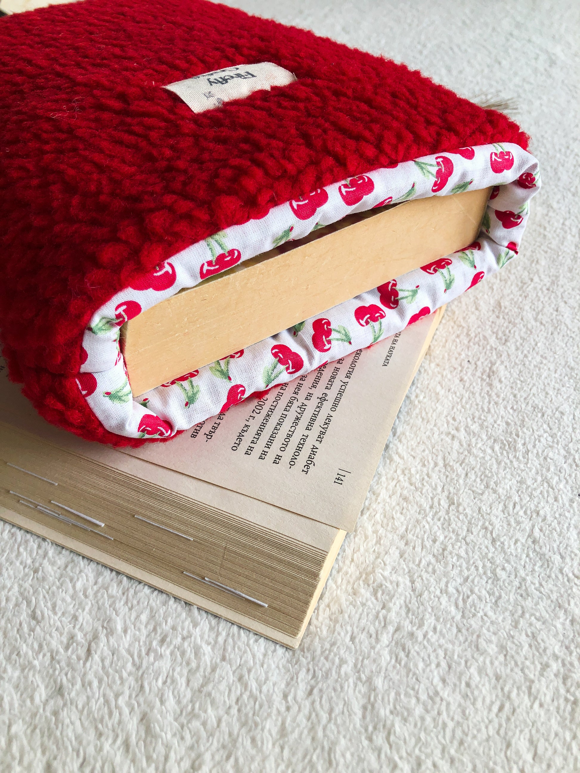 Red Plush Book Pouch, From Above 