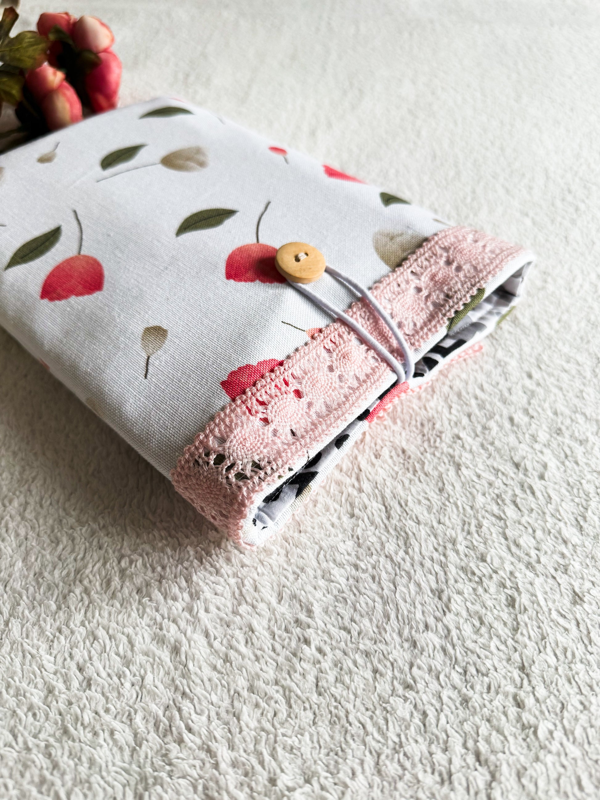 Pink Lace Floral Book Sleeve, Upside down