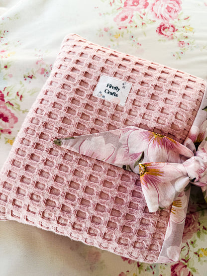 Pink Waffle Puff Book Sleeve with a Bow