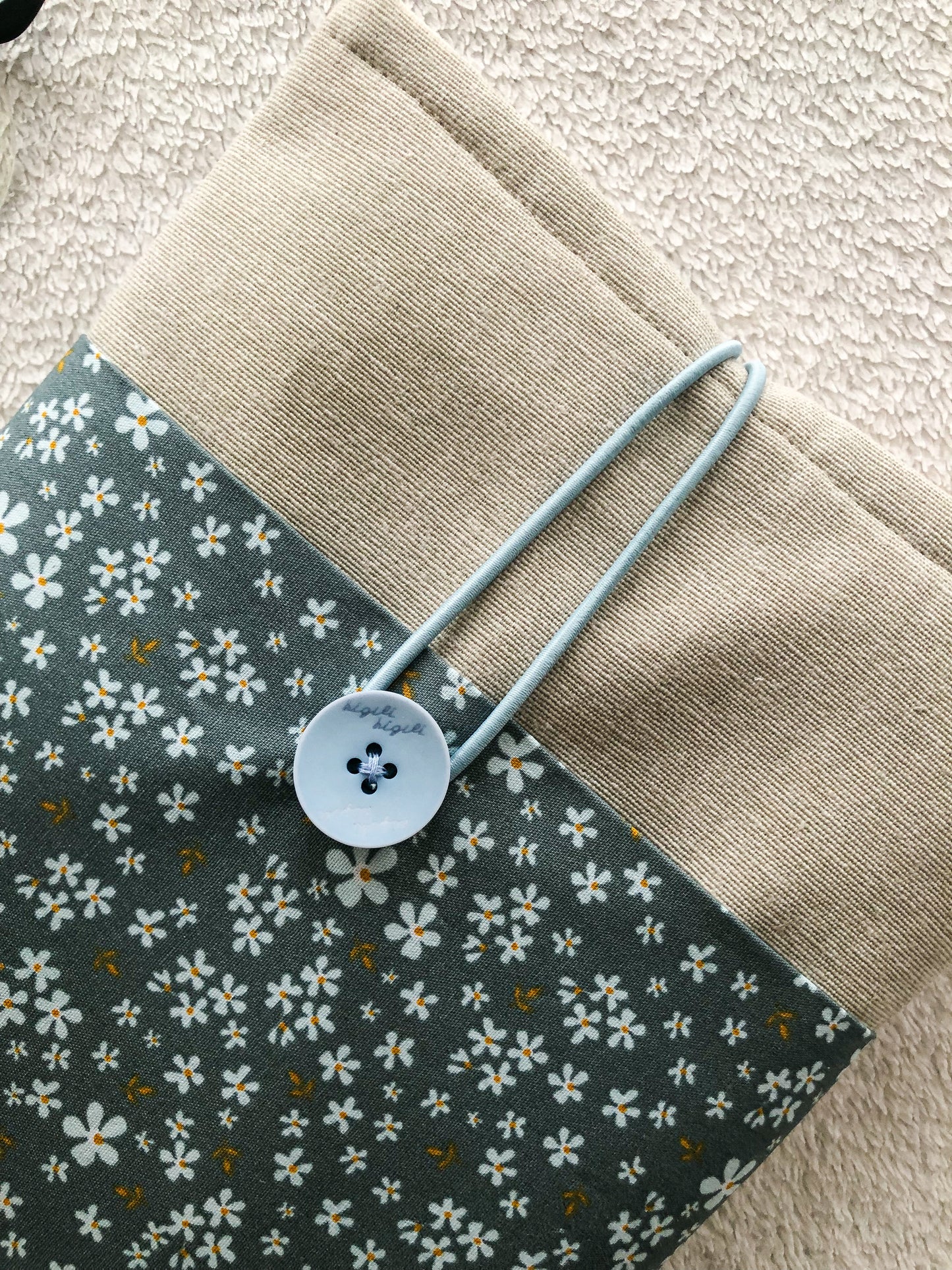 Blue Floral Book Pouch, Front side close up