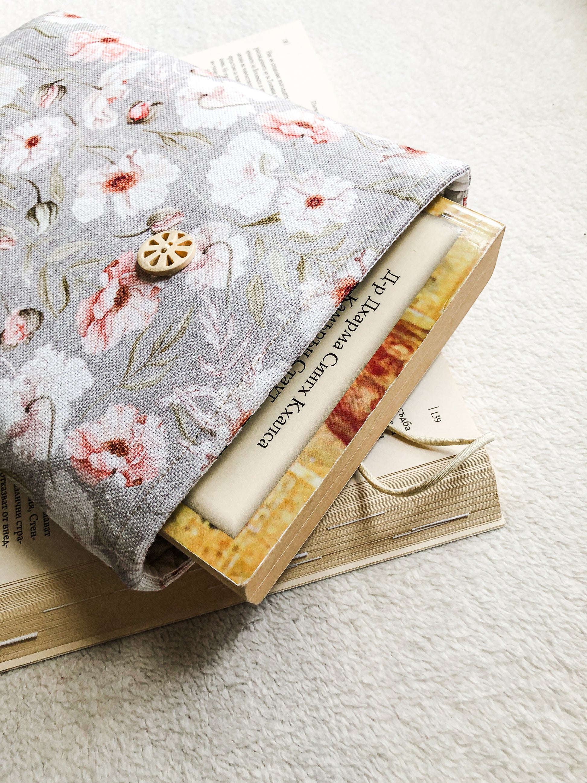 Pinkish Floral Book Pouch, Upside Down 