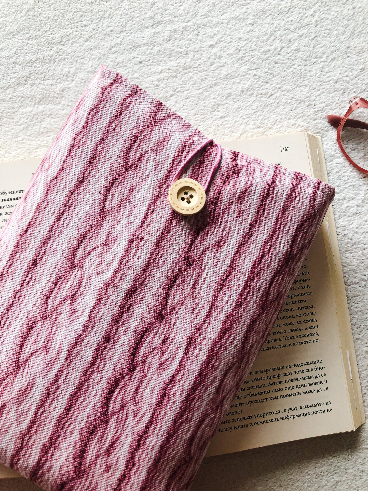 Pink Stripes Book Pouch, Close Up