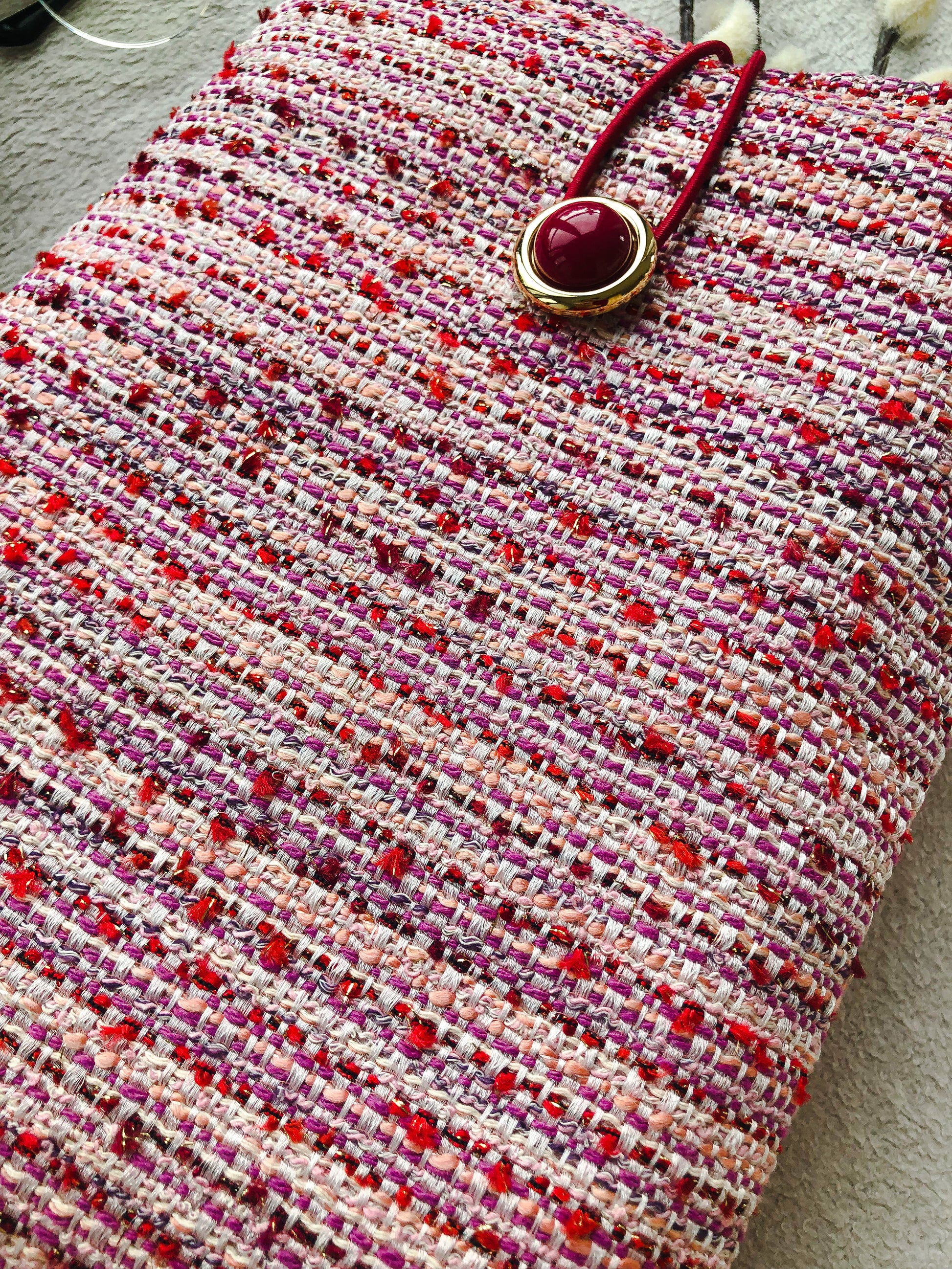 Pink Boucle Book Pouch, Closer Front Side