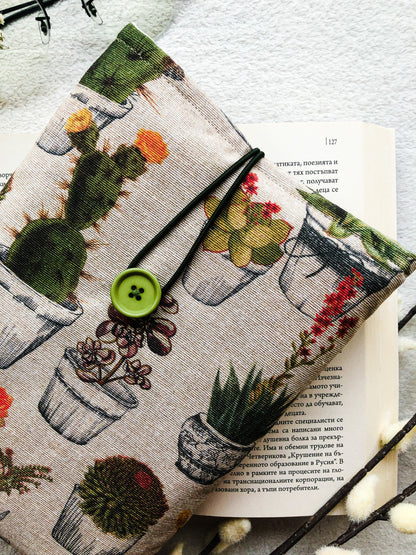 Boho Cactus Book Pouch, Closer Front Side