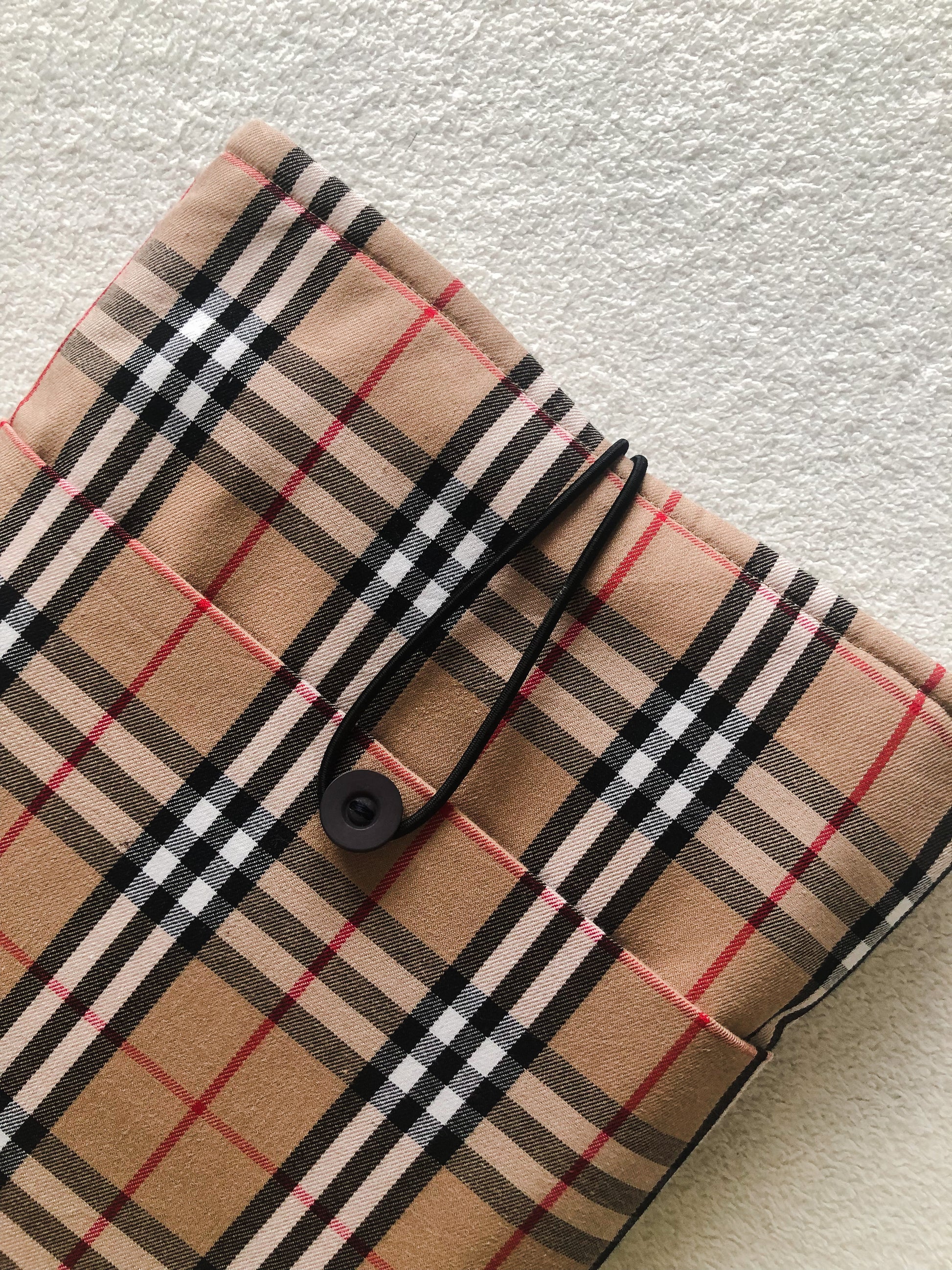 Beige Plaid Book Pouch, Close Up