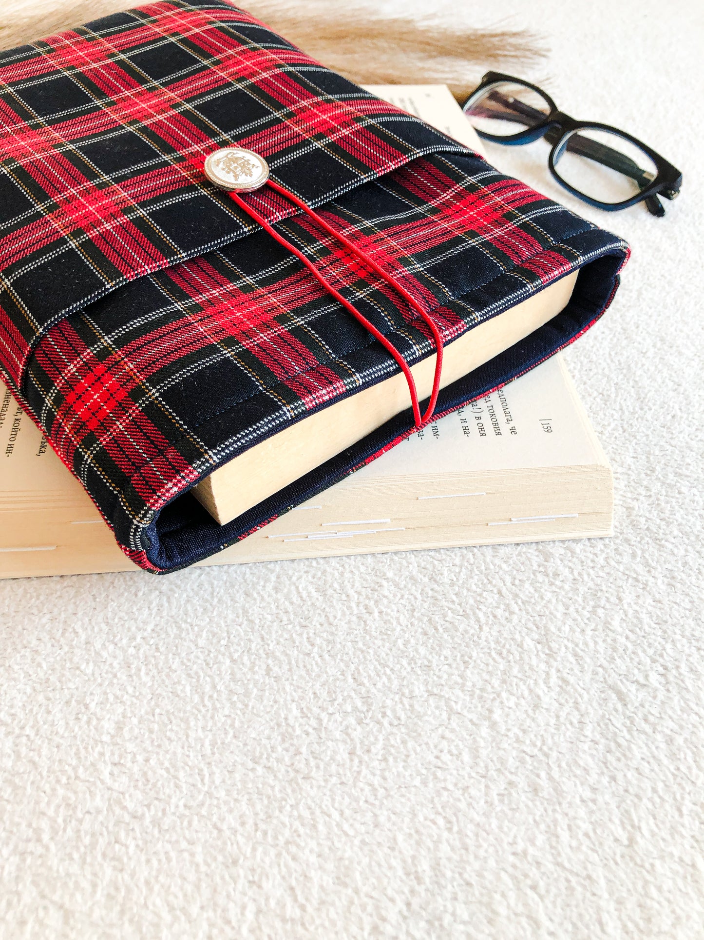 Red Plaid Book Pouch, From Above 