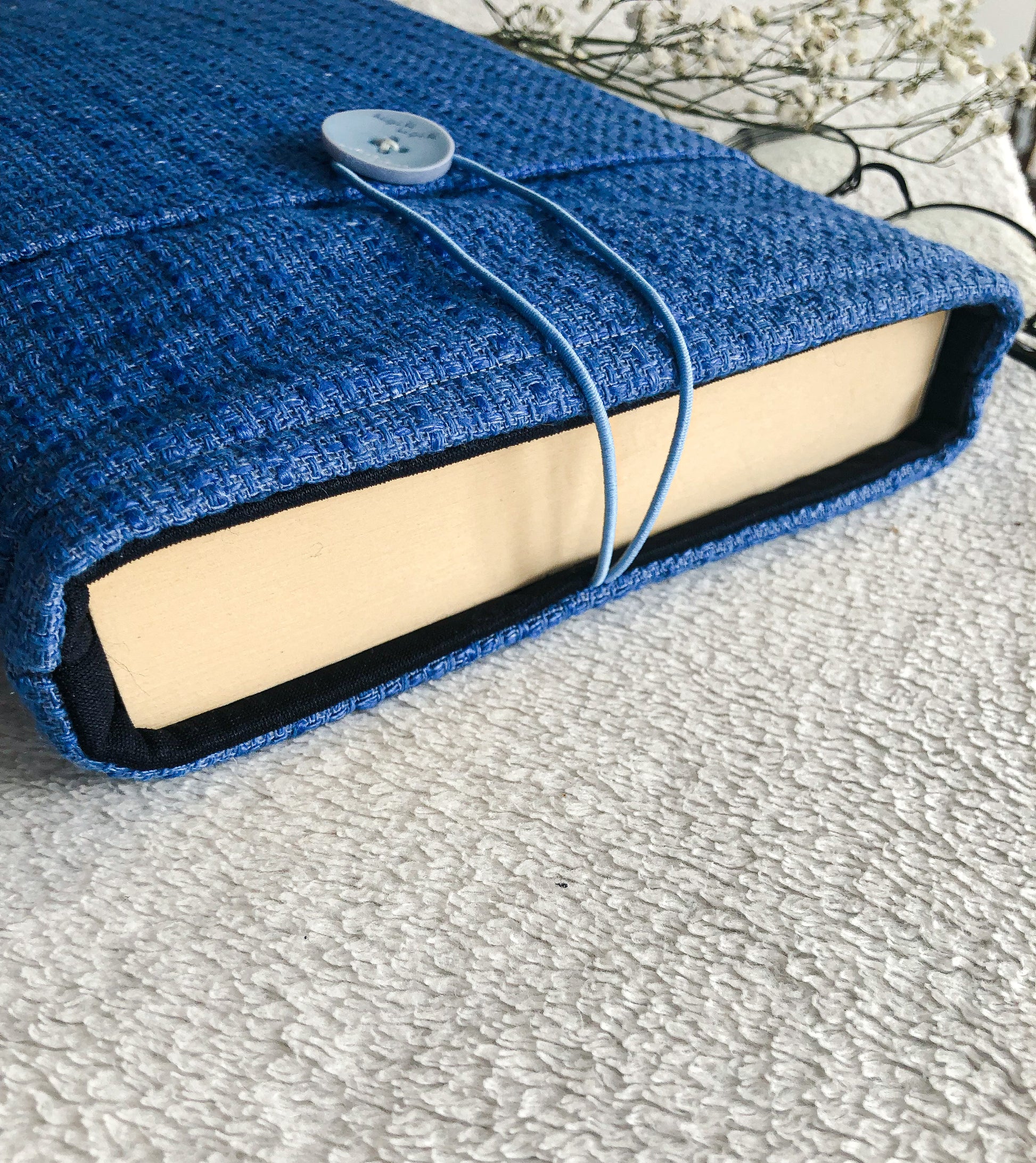 Blue Boucle Book Pouch, Upside Down closer look